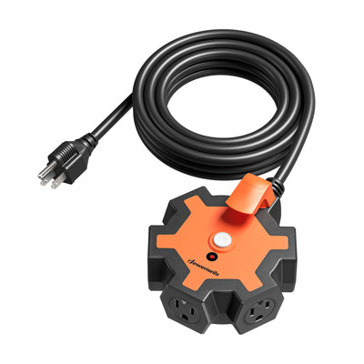 DEWENWILS Industrial Power Strip with 5-Outlet, 15FT Heavy Duty Extension Cord for Garage, Workshop, 14/3 AWG SJTW, Circuit Breaker, Swivel Safety Covers, Black+Orange-HOU515E