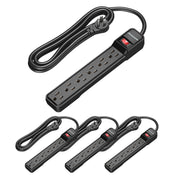 DEWENWILS 6 Foot Long Power Strip, 6-Outlet Power Strip 6FT, 15 Amp Circuit Breaker, Low Profile Flat Plug, Surge Protector for Office, Living Room, Bedroom, 4 Pack, Wall Mount, Black-HOU606D