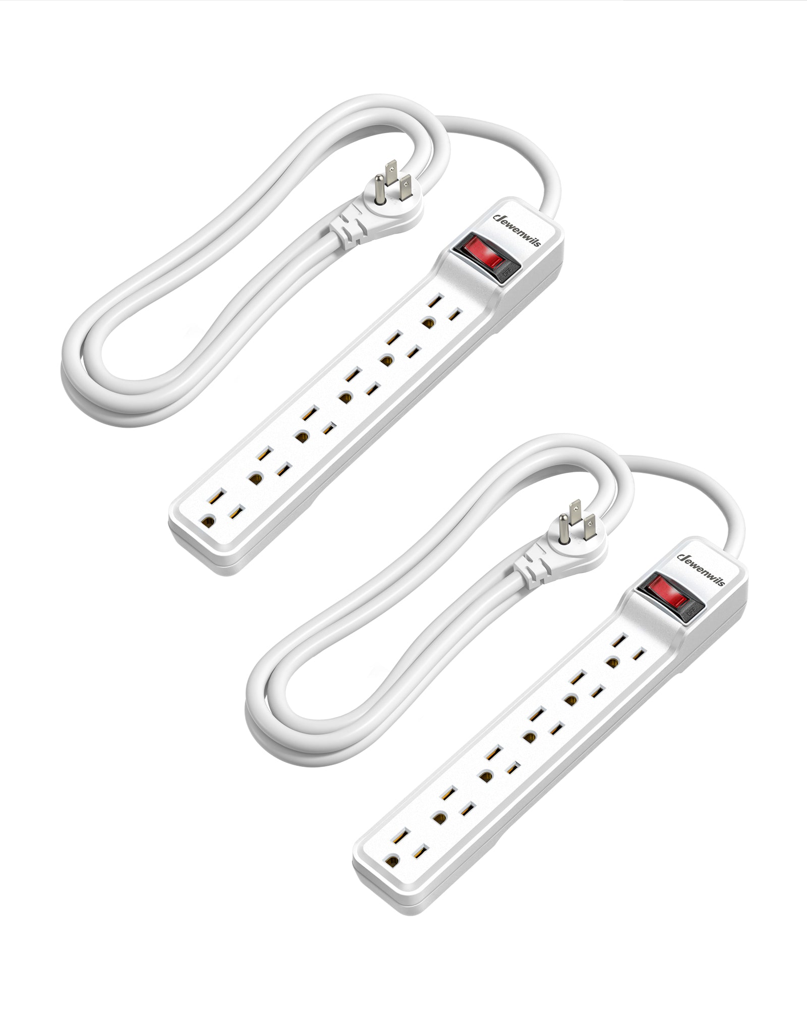DEWENWILS 6-Outlet Surge Protector Power Strip, 6ft Long Extension Cord, Low Profile Flat Plug, 15 Amp Circuit Breaker, 500 Joules, Wall Mount (2 Pack)-HOU606J