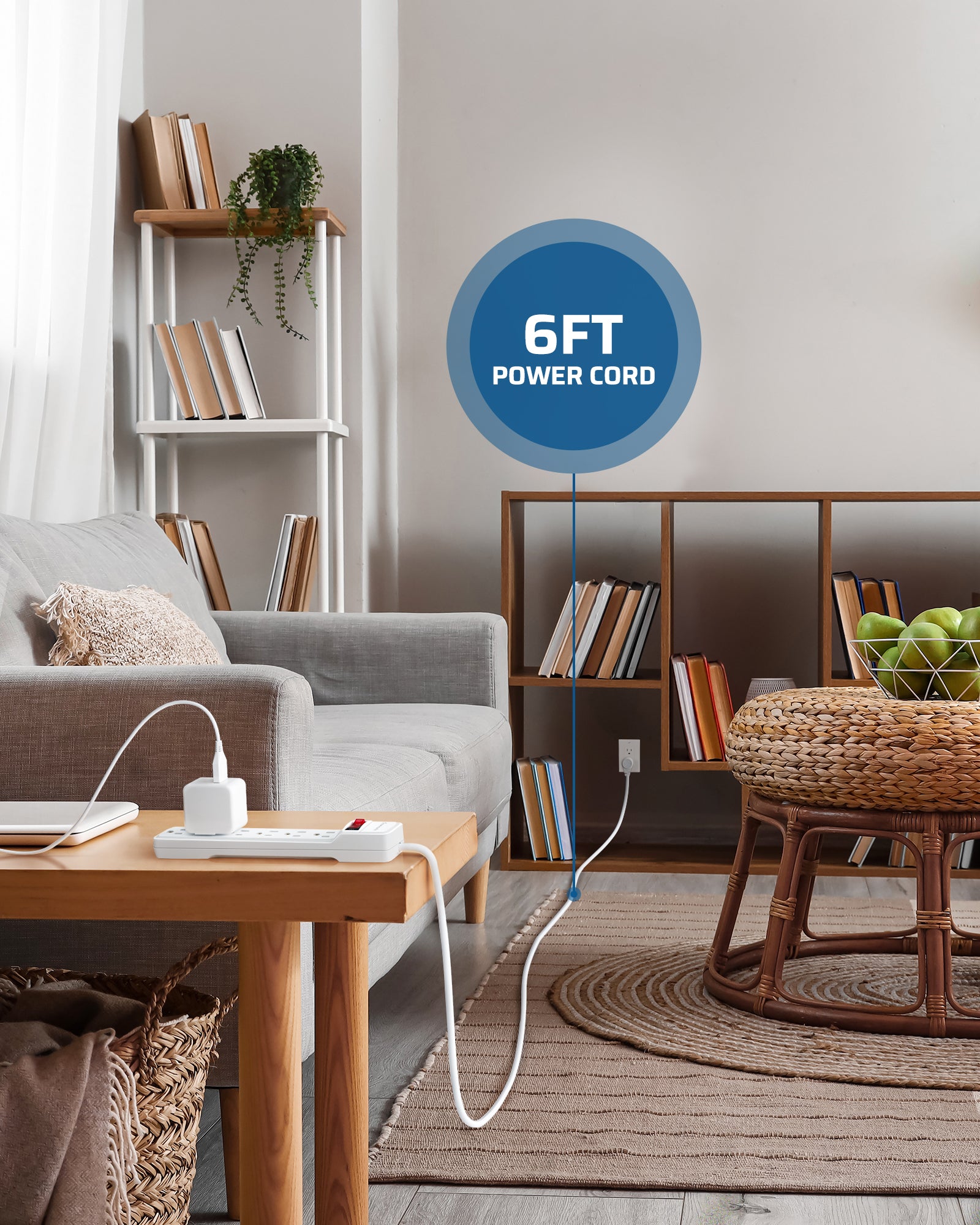 DEWENWILS 6-Outlet Surge Protector Power Strip, 6ft Long Extension Cord, Low Profile Flat Plug, 15 Amp Circuit Breaker, 500 Joules, Wall Mount (2 Pack)-HOU606J