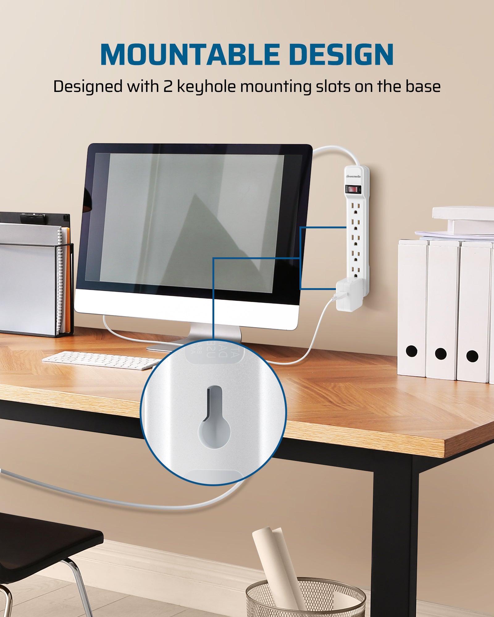 DEWENWILS 6-Outlet Surge Protector Power Strip, 6ft Long Extension Cord, Low Profile Flat Plug, 15 Amp Circuit Breaker, 500 Joules, Wall Mount (2 Pack)-HOU606J