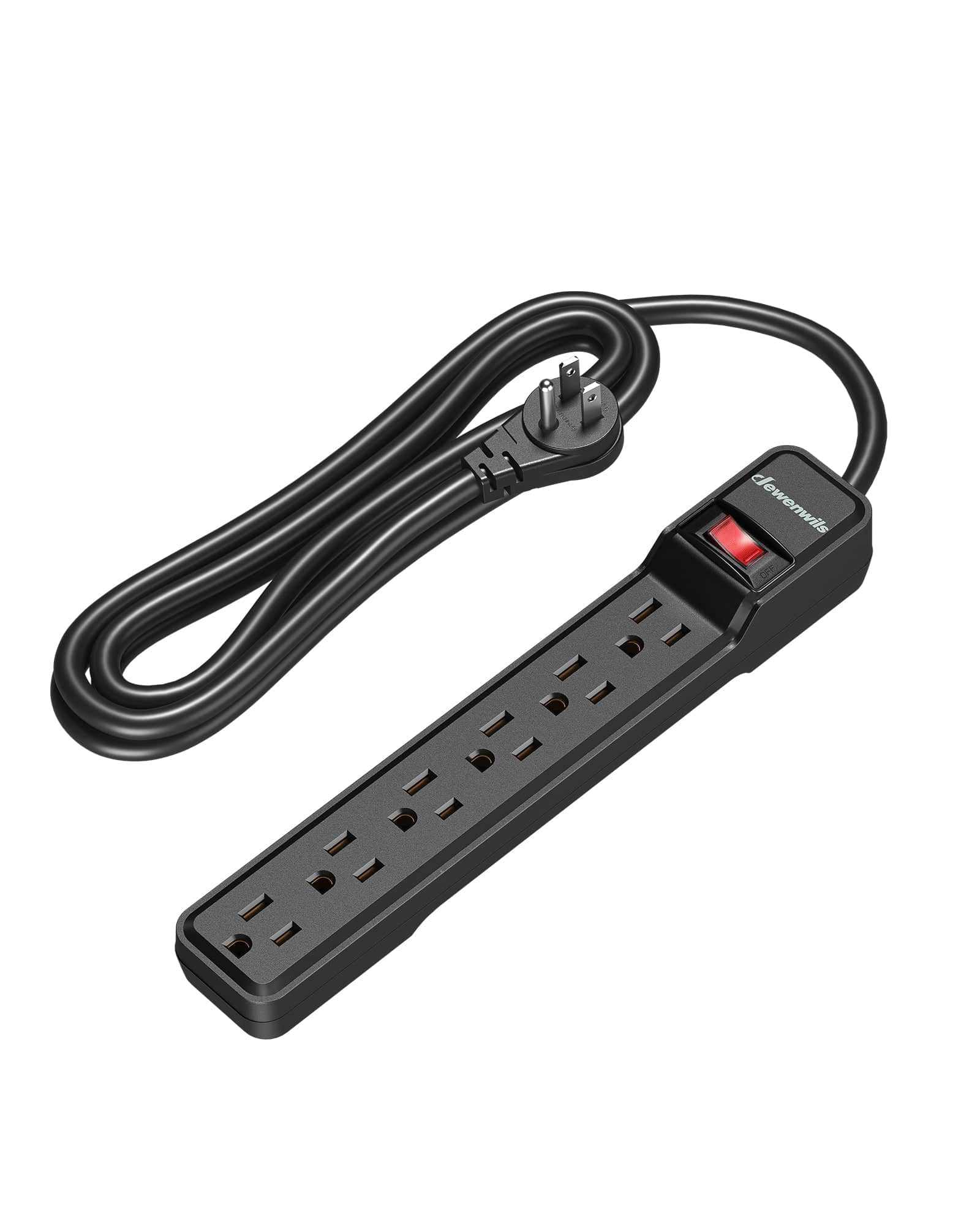DEWENWILS 6-Outlet Power Strip Surge Protector with 10 Foot Long Extension Cord, Low Profile Flat Plug, 15 Amp Circuit Breaker, 500 Joules, Wall Mount-HOU610A