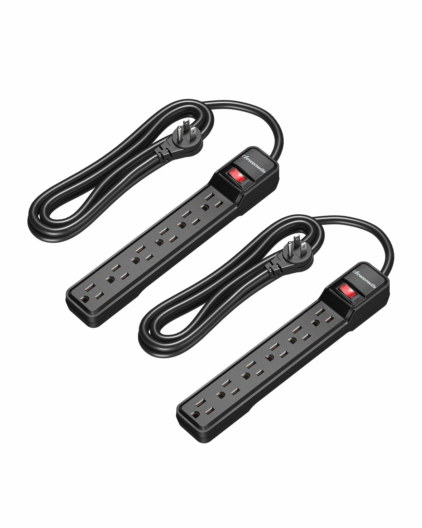 DEWENWILS 10FT Power Strip Surge Protector, 6-Outlet Strip with Low Profile Flat Plug, 15 Amp Circuit Breaker, 500 Joules, Wall Mount (2 Pack)-HOU610B