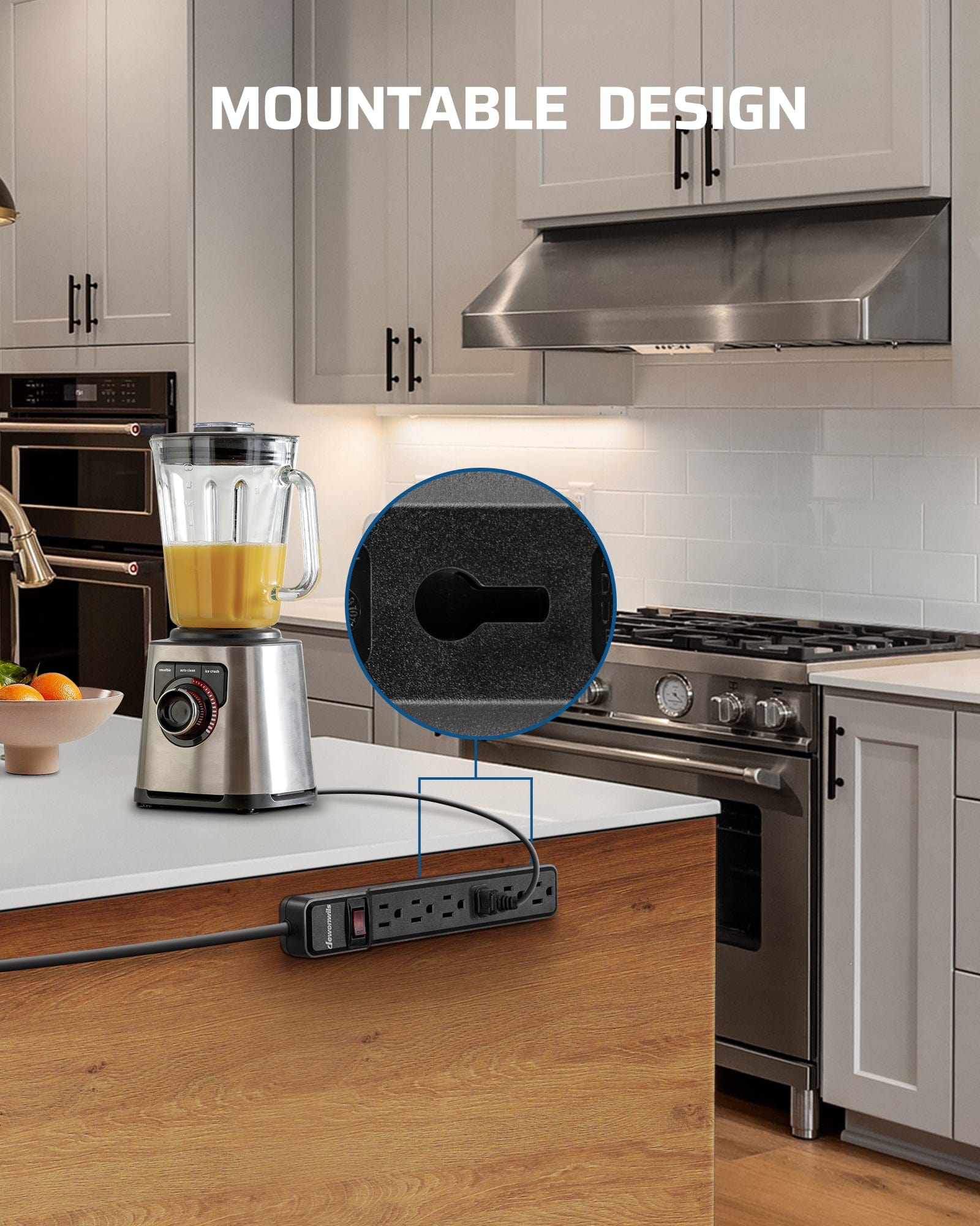 DEWENWILS Surge Protector Power Strip with 15 Ft Extra Long Extension Cord, Low Profile Flat Plug,15 Amp Circuit Breaker, 500 Joules, Wall Mount (2 Pack)-HOU615B