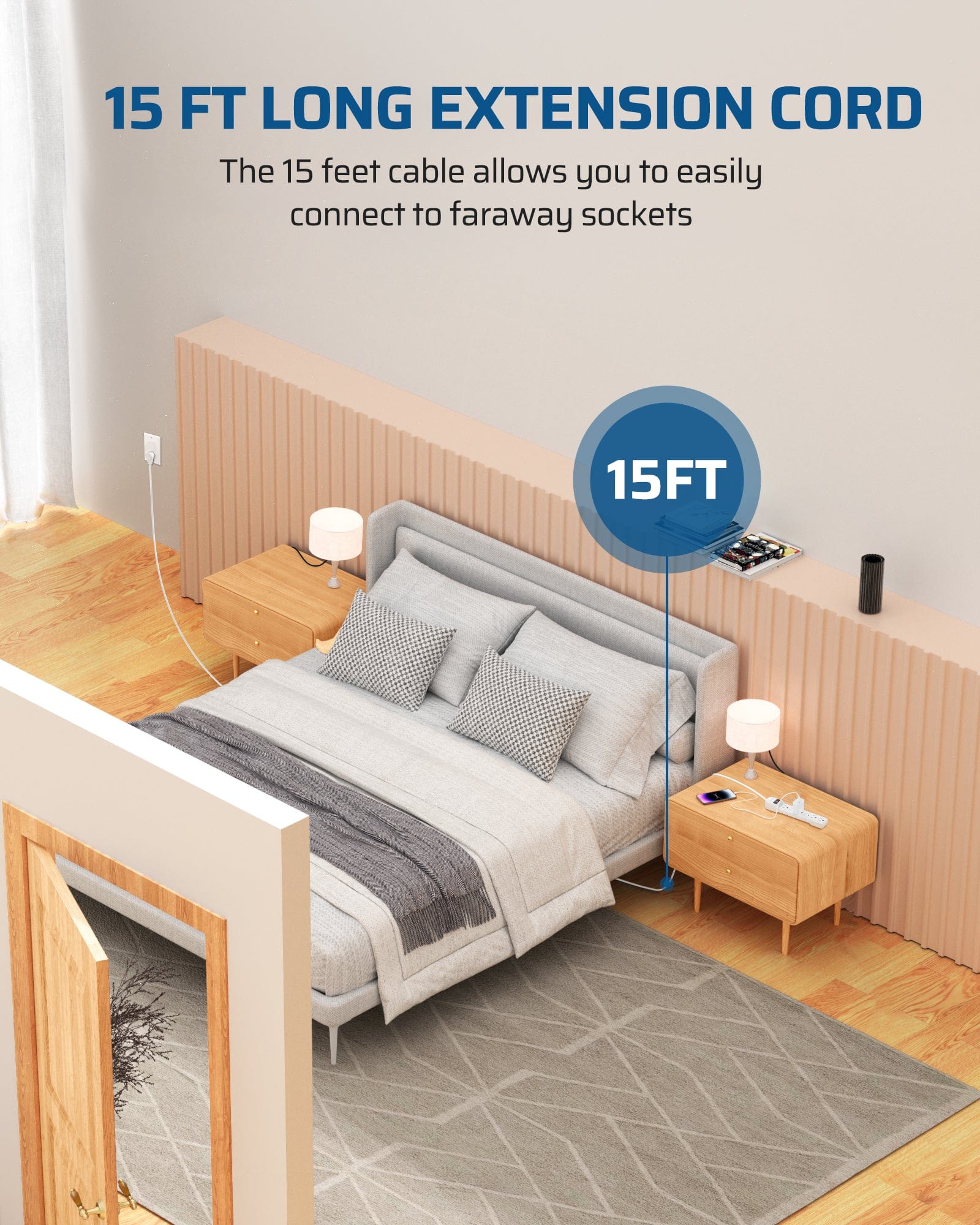 DEWENWILS 6-Outlet Surge Protector Power Strip with 15FT Long Extension Cord, Low Profile Flat Plug, 15 Amp Circuit Breaker, 500 Joules, Wall Mount-HOU615H