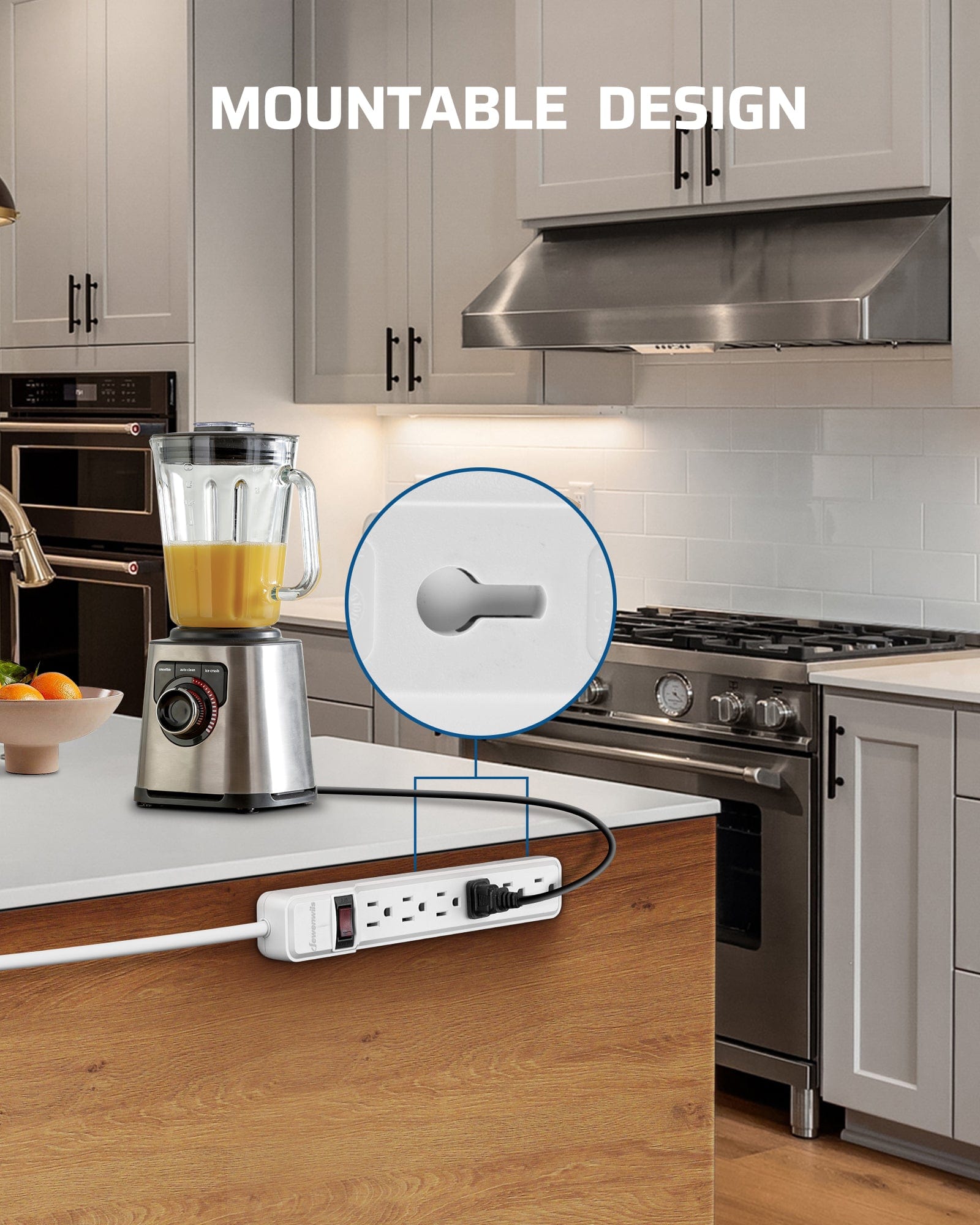 DEWENWILS 6-Outlet Surge Protector Power Strip with 15FT Long Extension Cord, Low Profile Flat Plug, 15 Amp Circuit Breaker, 500 Joules, Wall Mount-HOU615H