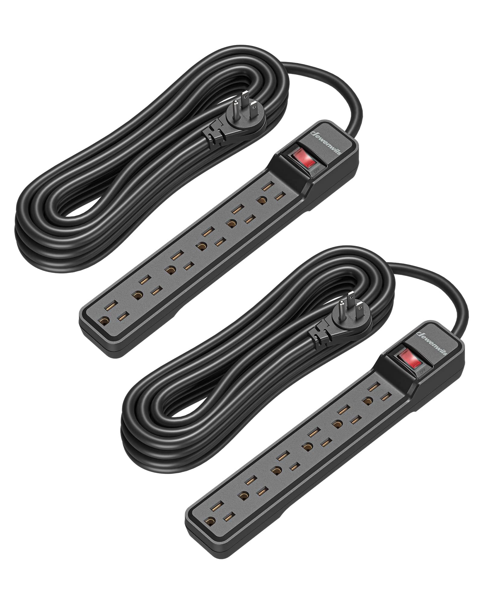 DEWENWILS Power Strip Surge Protector with 25ft Extra Long Extension Cord, Low Profile Flat Plug,15 Amp Circuit Breaker, 500 Joules, Wall Mount (2 Pack)-HOU625B