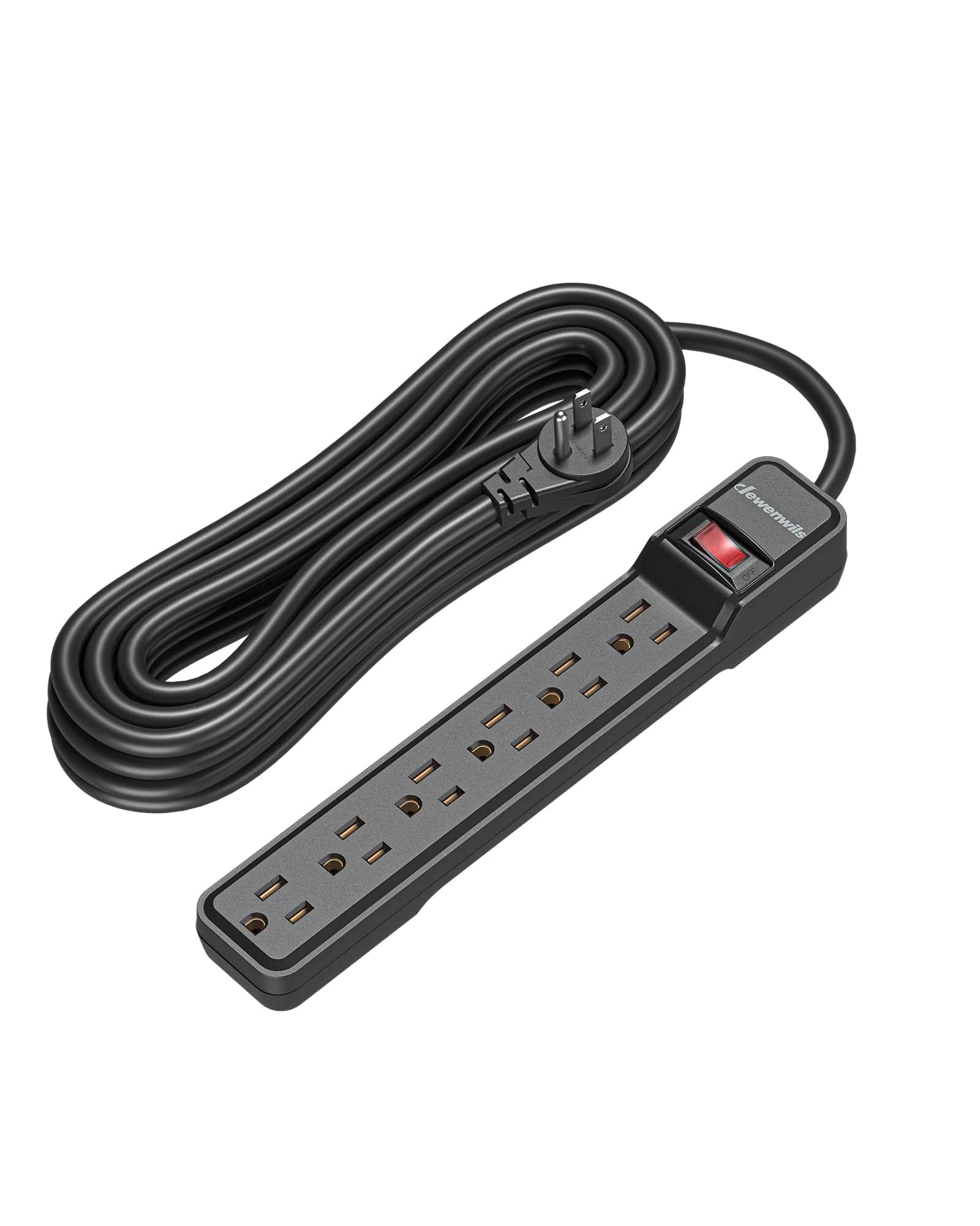 DEWENWILS 25ft 6-Outlet Surge Protector Power Strip with Low Profile Flat Plug, 15 Amp Circuit Breaker, 500 Joules, Wall Mount-HOU625A