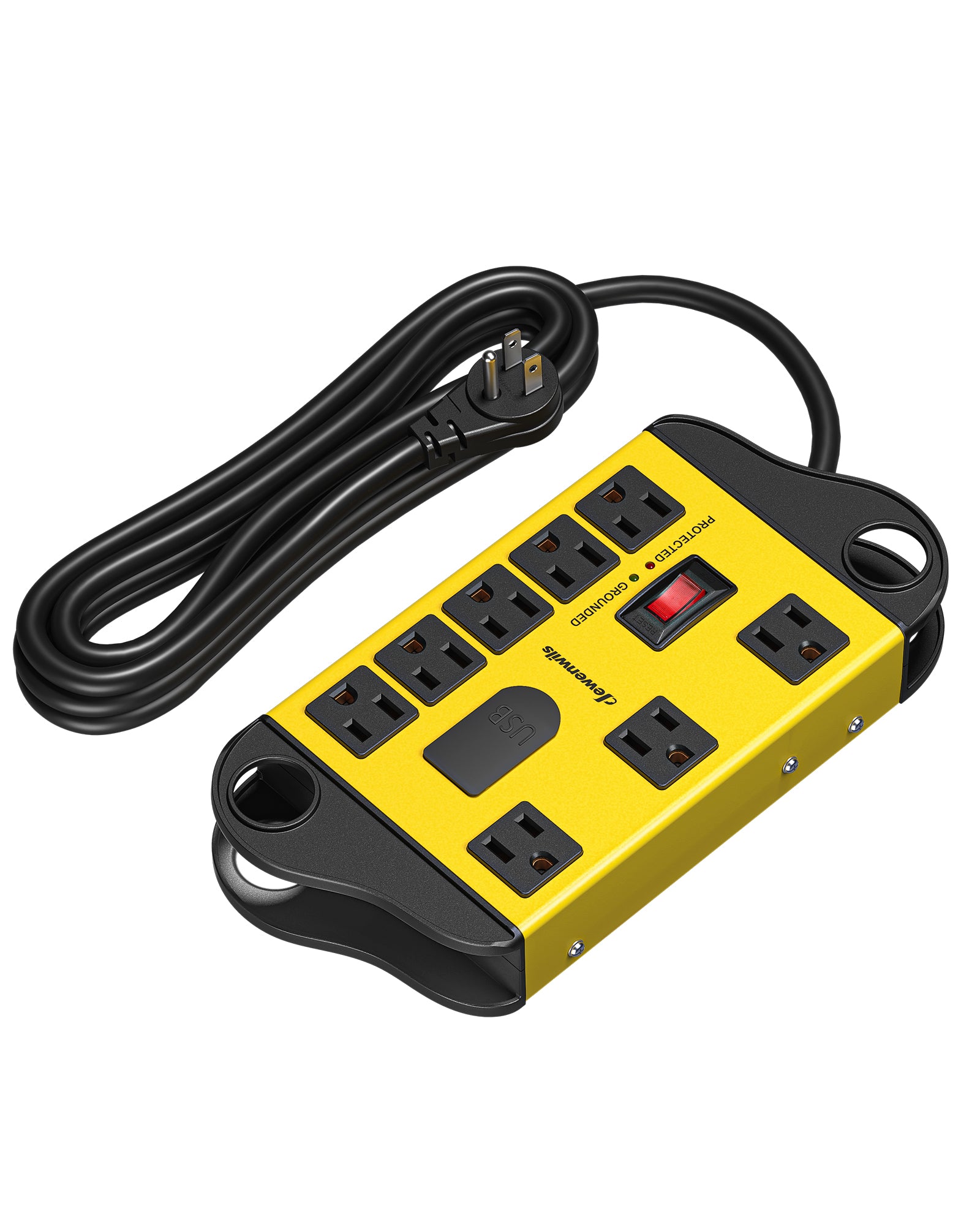 DEWENWILS 8-Outlet Surge Protector Metal Power Strip with 2 USB Ports, 15ft Flat Plug Extension Cord,15A Circuit Breaker, 1440 Joules, Wall Mount-HOU802A