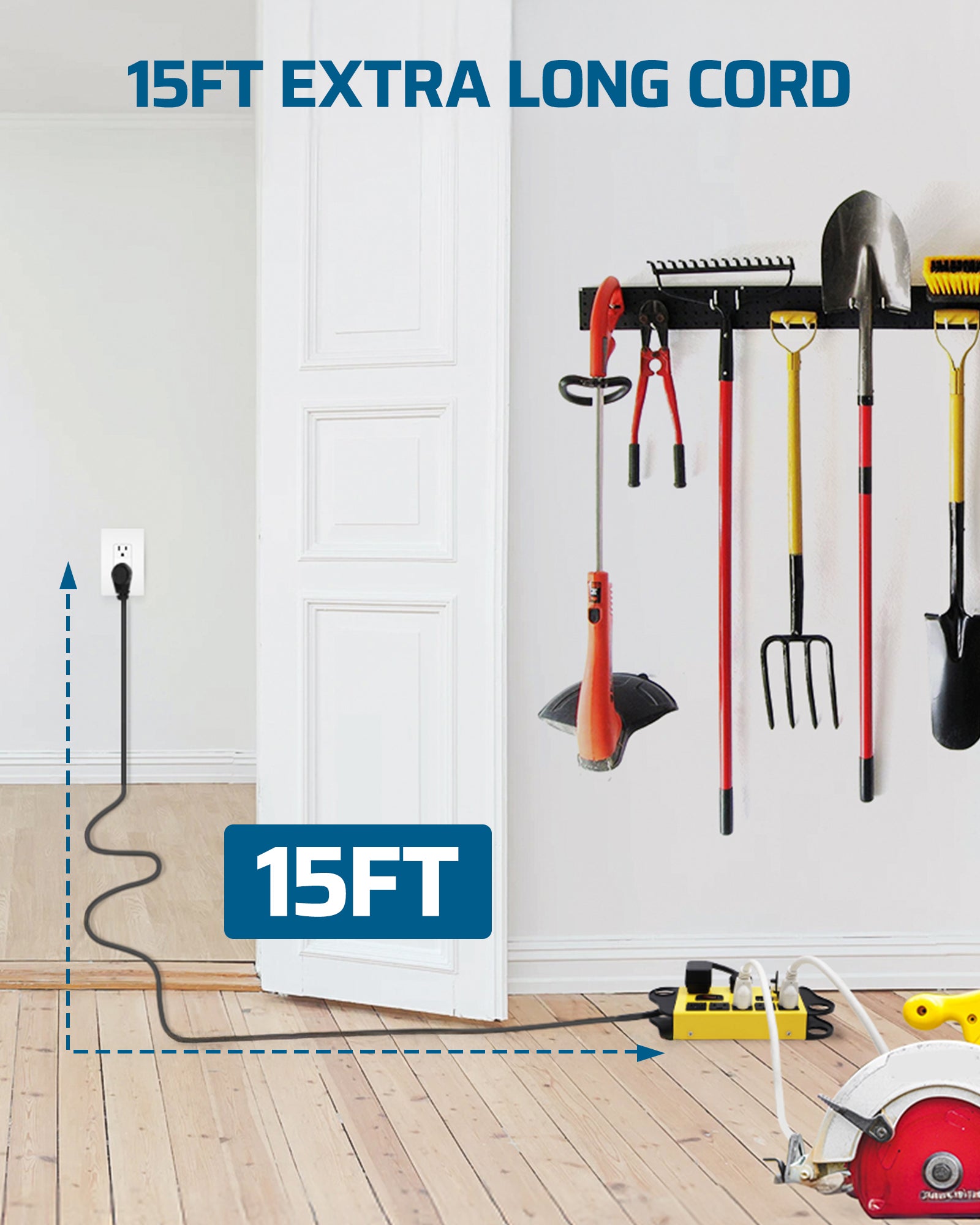 DEWENWILS 8-Outlet Surge Protector Metal Power Strip with 2 USB Ports, 15ft Flat Plug Extension Cord,15A Circuit Breaker, 1440 Joules, Wall Mount-HOU802A