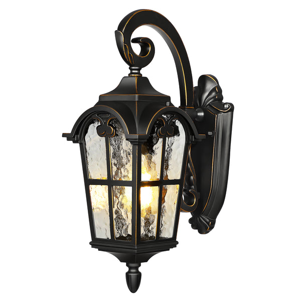 DEWENWILS Outdoor Wall Light Fixtures Wall Mount, Black Roman 17.7" H Exterior Wall Lantern, Anti-Rust & Waterproof, Water Ripple Glass, Outside Wall Sconce Porch Light for House, Garage-HOWL03A