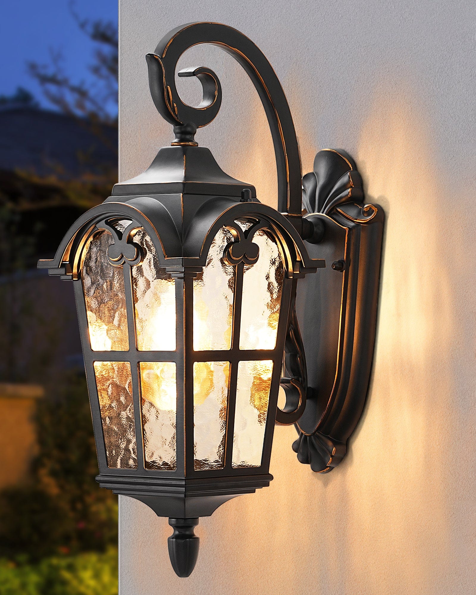 DEWENWILS Outdoor Wall Light Fixtures Wall Mount, Black Roman 17.7" H Exterior Wall Lantern, Anti-Rust & Waterproof, Water Ripple Glass, Outside Wall Sconce Porch Light for House, Garage-HOWL03A