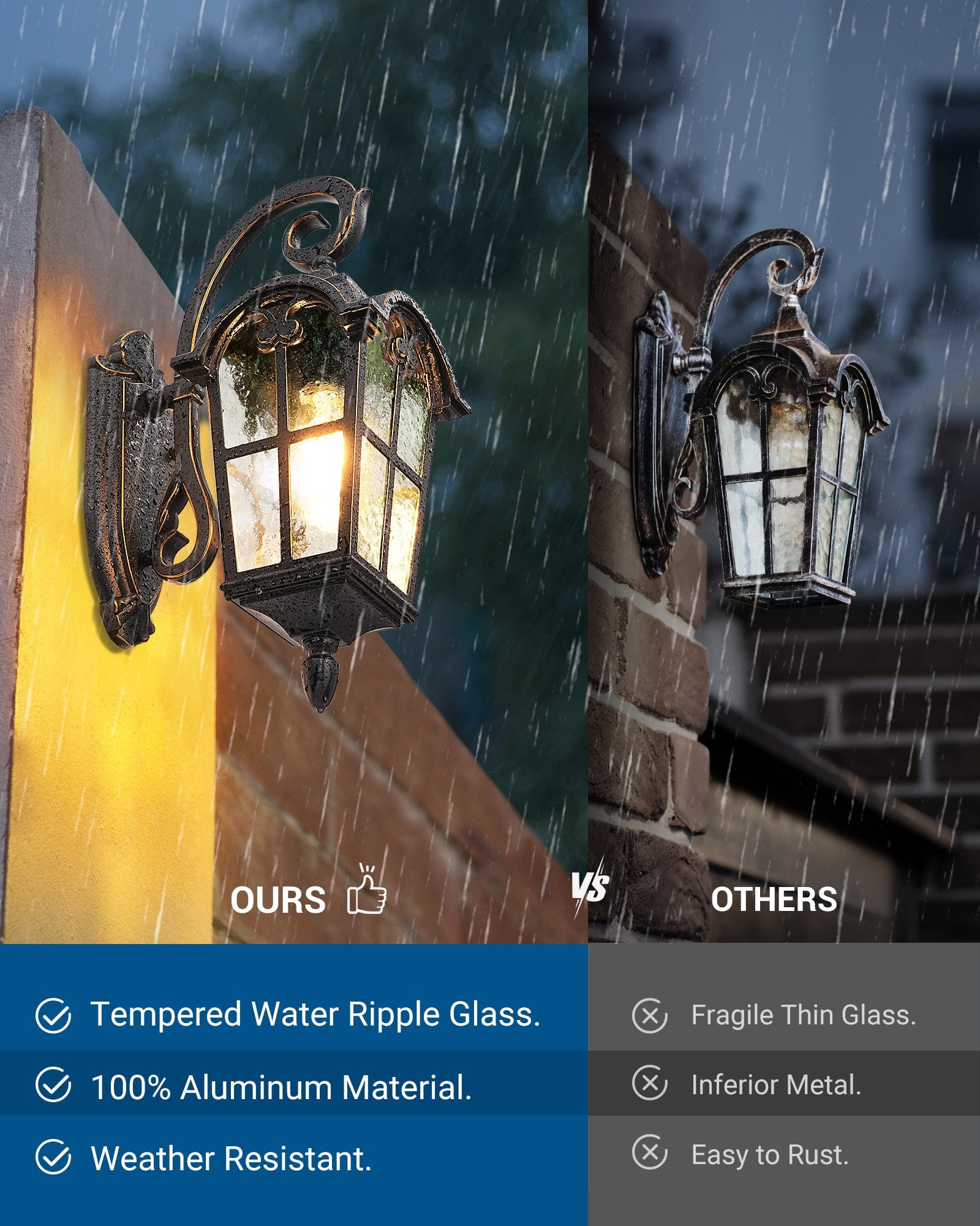 DEWENWILS Outdoor Wall Light Fixtures Wall Mount, Black Roman 17.7" H Exterior Wall Lantern, Anti-Rust & Waterproof, Water Ripple Glass, Outside Wall Sconce Porch Light for House, Garage-HOWL03A