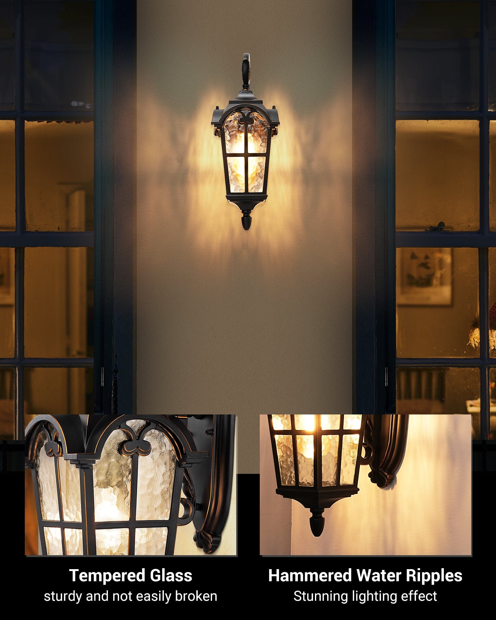 DEWENWILS Outdoor Wall Light Fixtures Wall Mount, Black Roman 17.7" H Exterior Wall Lantern, Anti-Rust & Waterproof, Water Ripple Glass, Outside Wall Sconce Porch Light for House, Garage-HOWL03A