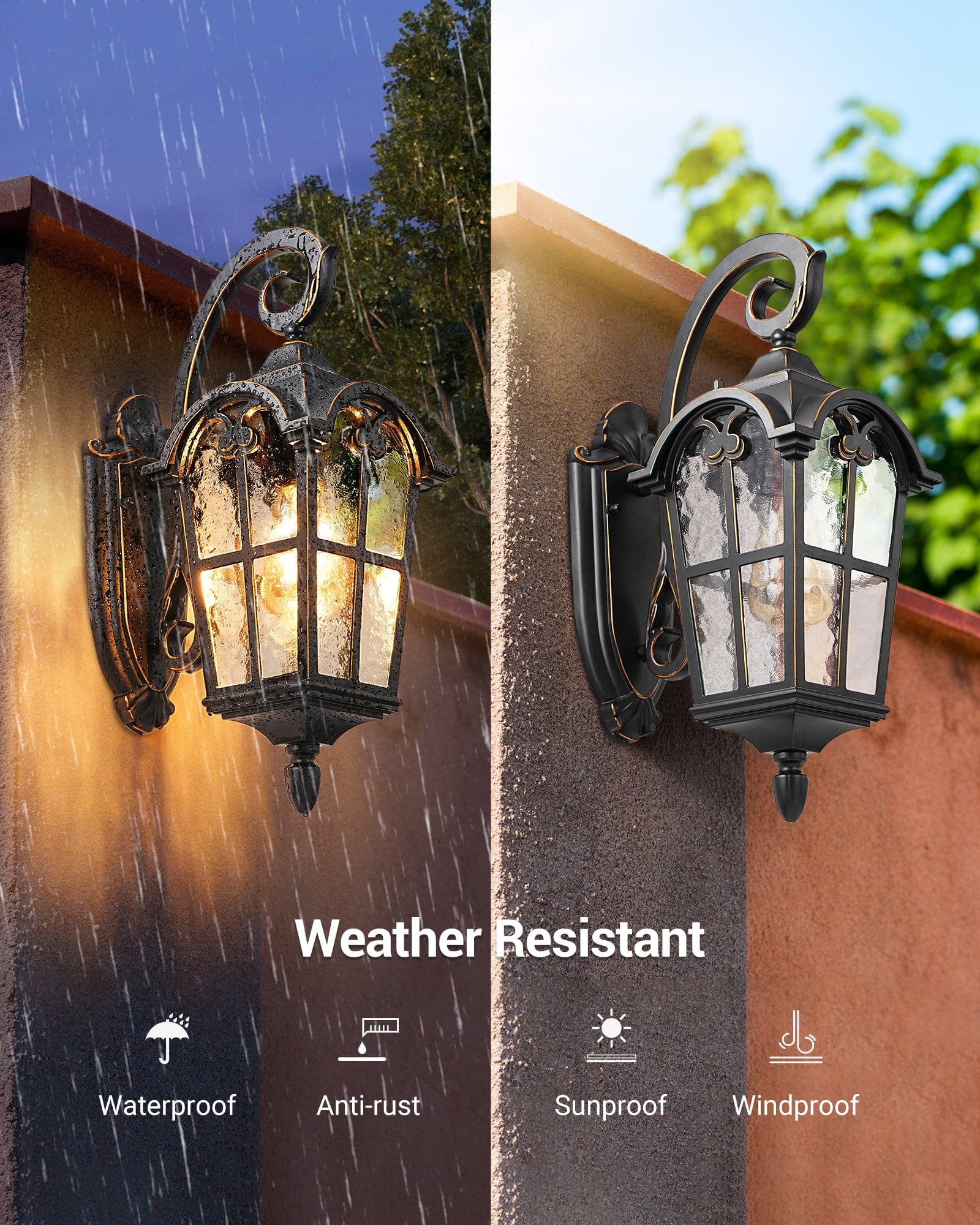 DEWENWILS Outdoor Wall Light Fixtures Wall Mount, Black Roman 17.7" H Exterior Wall Lantern, Anti-Rust & Waterproof, Water Ripple Glass, Outside Wall Sconce Porch Light for House, Garage-HOWL03A