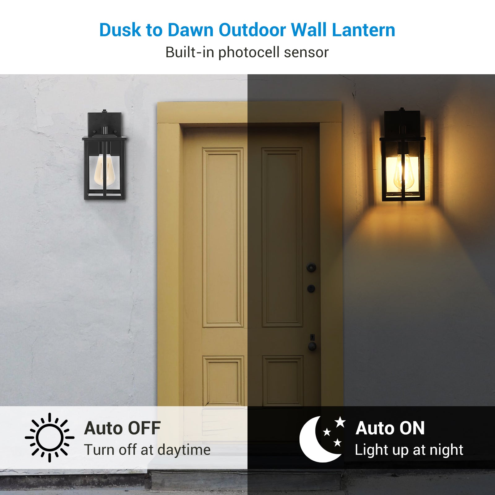 DEWENWILS Dusk to Dawn Outdoor Wall Light, Exterior Wall Lantern with Photocell Sensor, E26 Socket, Clear Glass, Waterproof, Black Wall Sconce Fixture for Porch, Garage, Doorway-HOWL06B