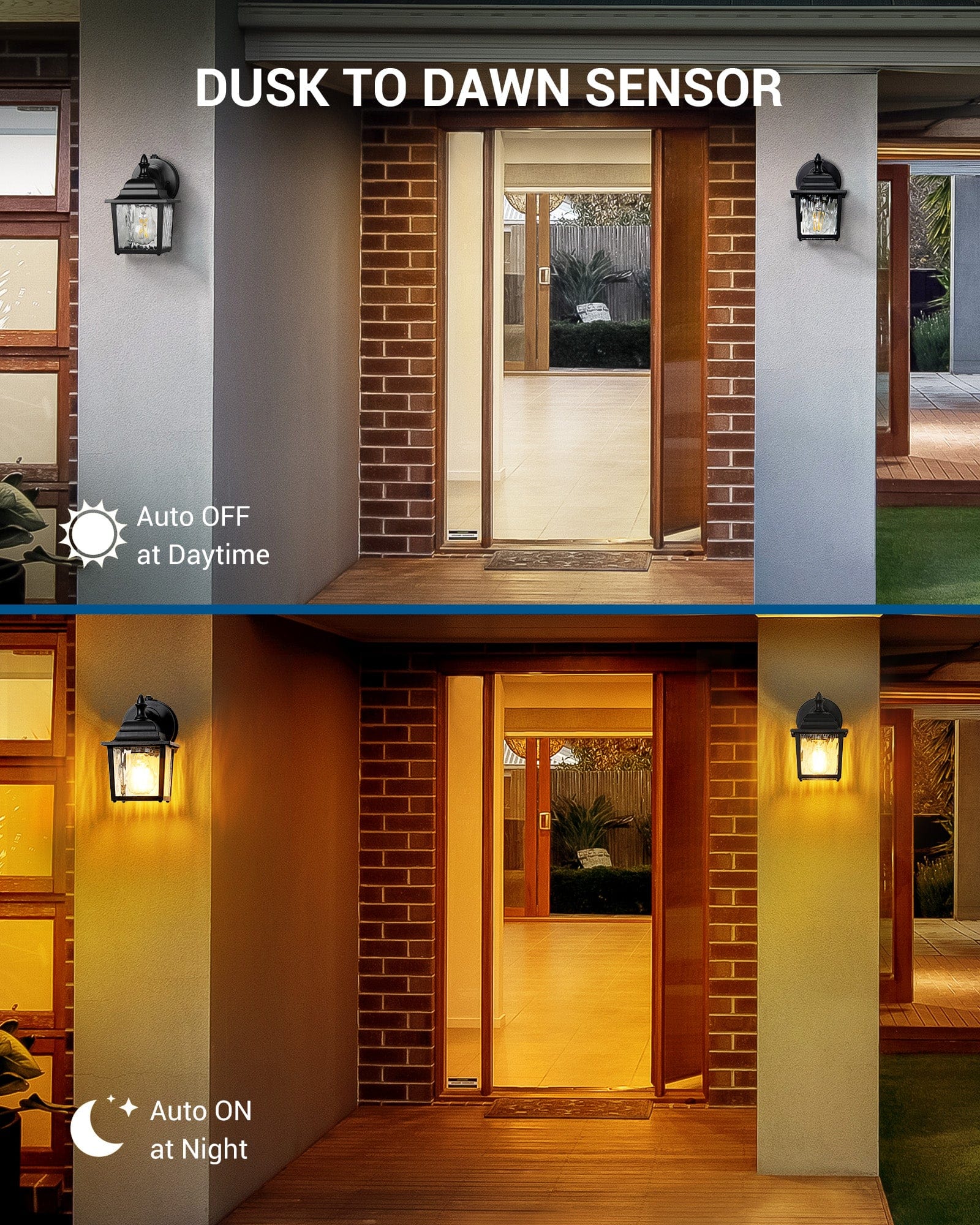 DEWENWILS 2 Pack Dusk to Dawn Outdoor Wall Light Fixture, Wall Lantern Porch Light with Clear Water Ripple Glass Shade, Anti-Rust & Waterproof Outdoor Wall Sconce Lamp for Garage, Backyard-HOWL06D