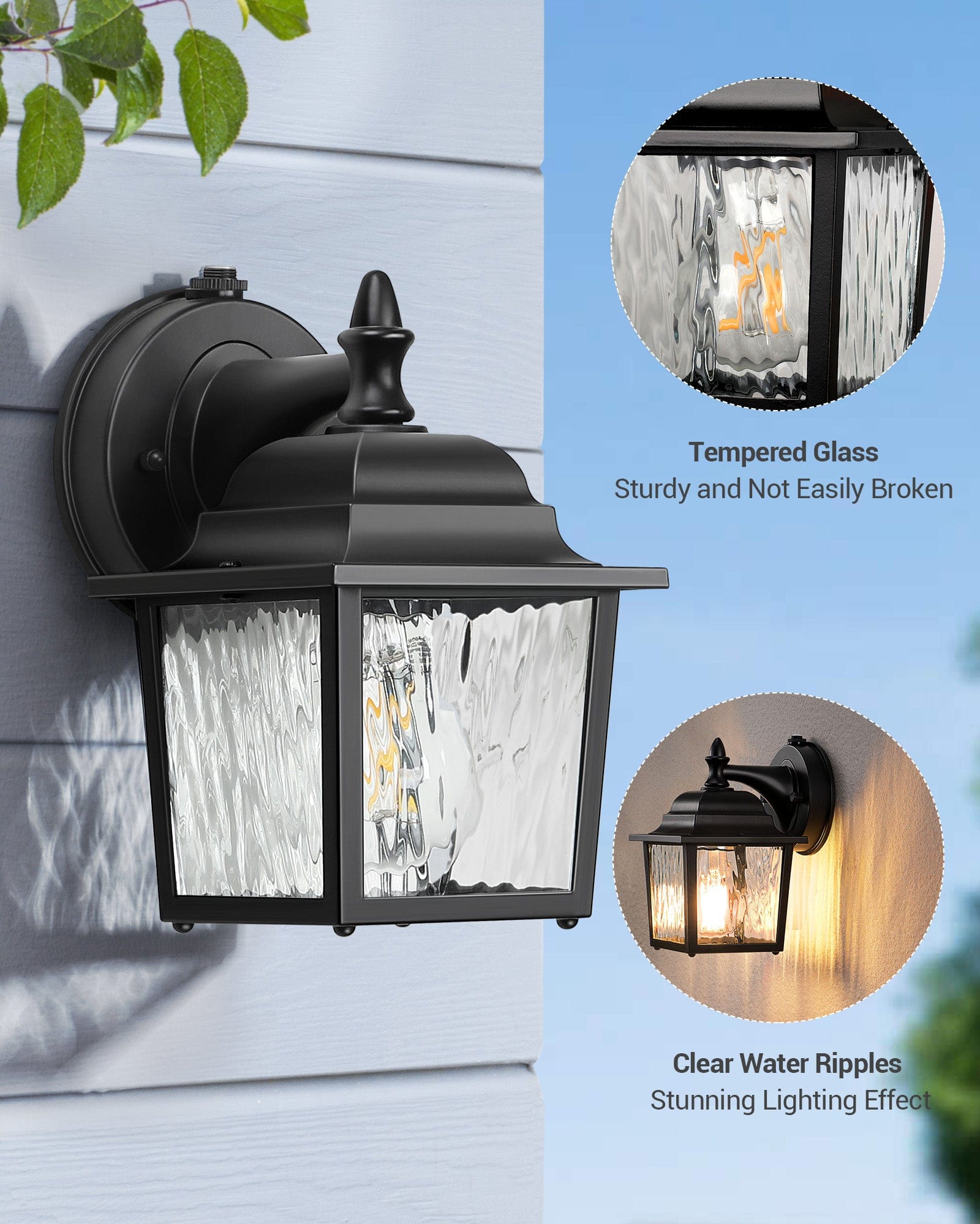 DEWENWILS 2 Pack Dusk to Dawn Outdoor Wall Light Fixture, Wall Lantern Porch Light with Clear Water Ripple Glass Shade, Anti-Rust & Waterproof Outdoor Wall Sconce Lamp for Garage, Backyard-HOWL06D