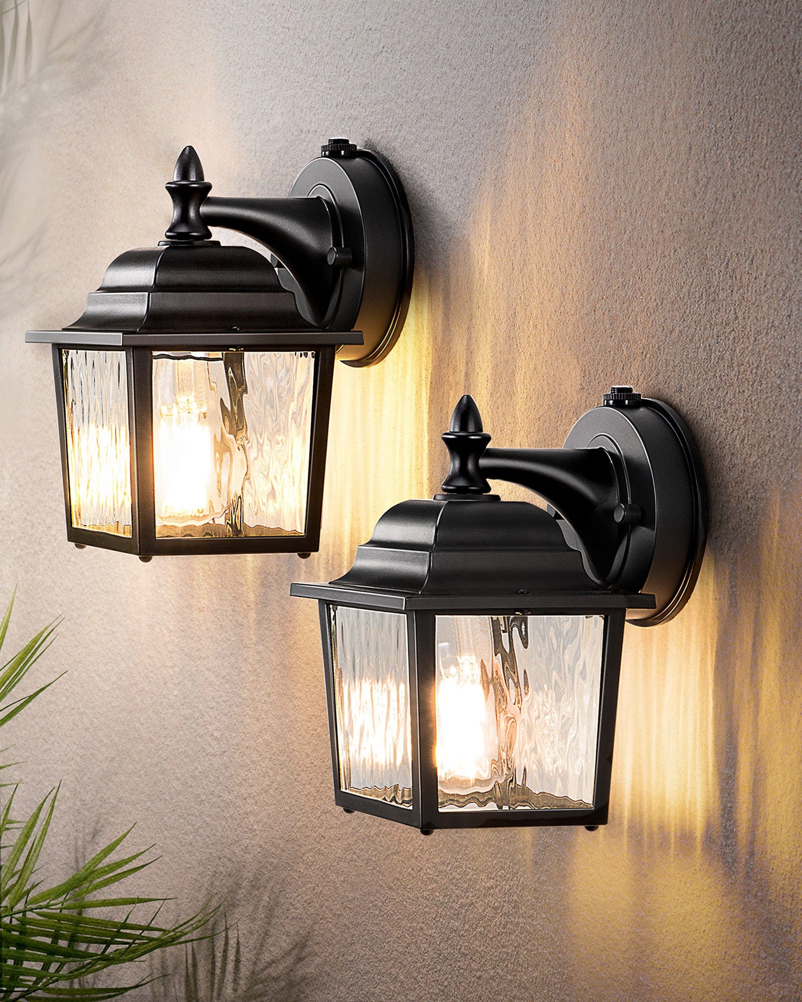 DEWENWILS 2 Pack Dusk to Dawn Outdoor Wall Light Fixture, Wall Lantern Porch Light with Clear Water Ripple Glass Shade, Anti-Rust & Waterproof Outdoor Wall Sconce Lamp for Garage, Backyard-HOWL06D