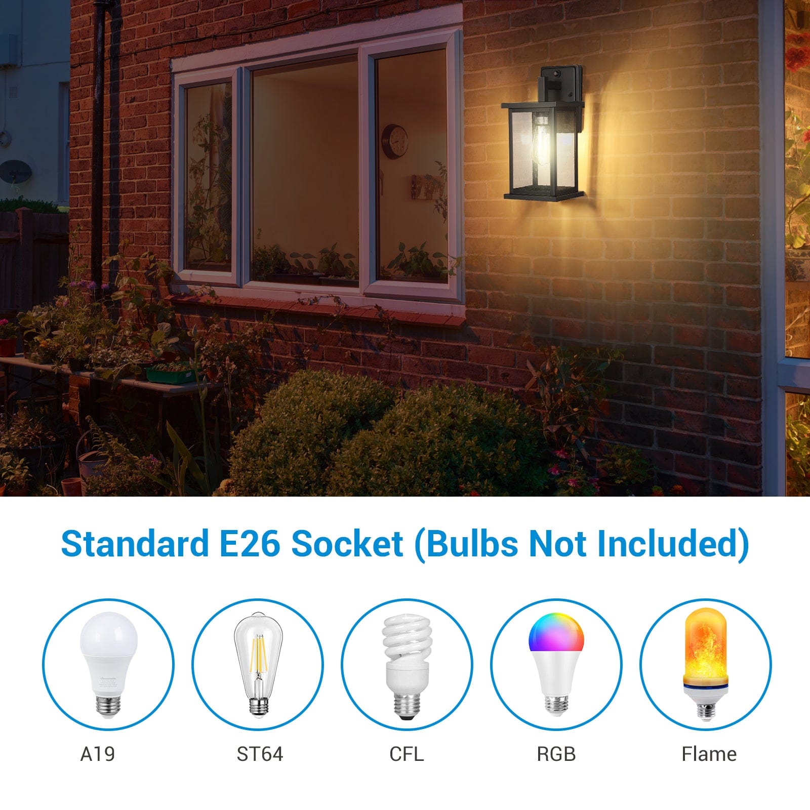 DEWENWILS Outdoor Wall Light Dusk to Dawn Porch Light Glass Shade Matte Black Weatherproof sconce E26 Base-HOWL06E