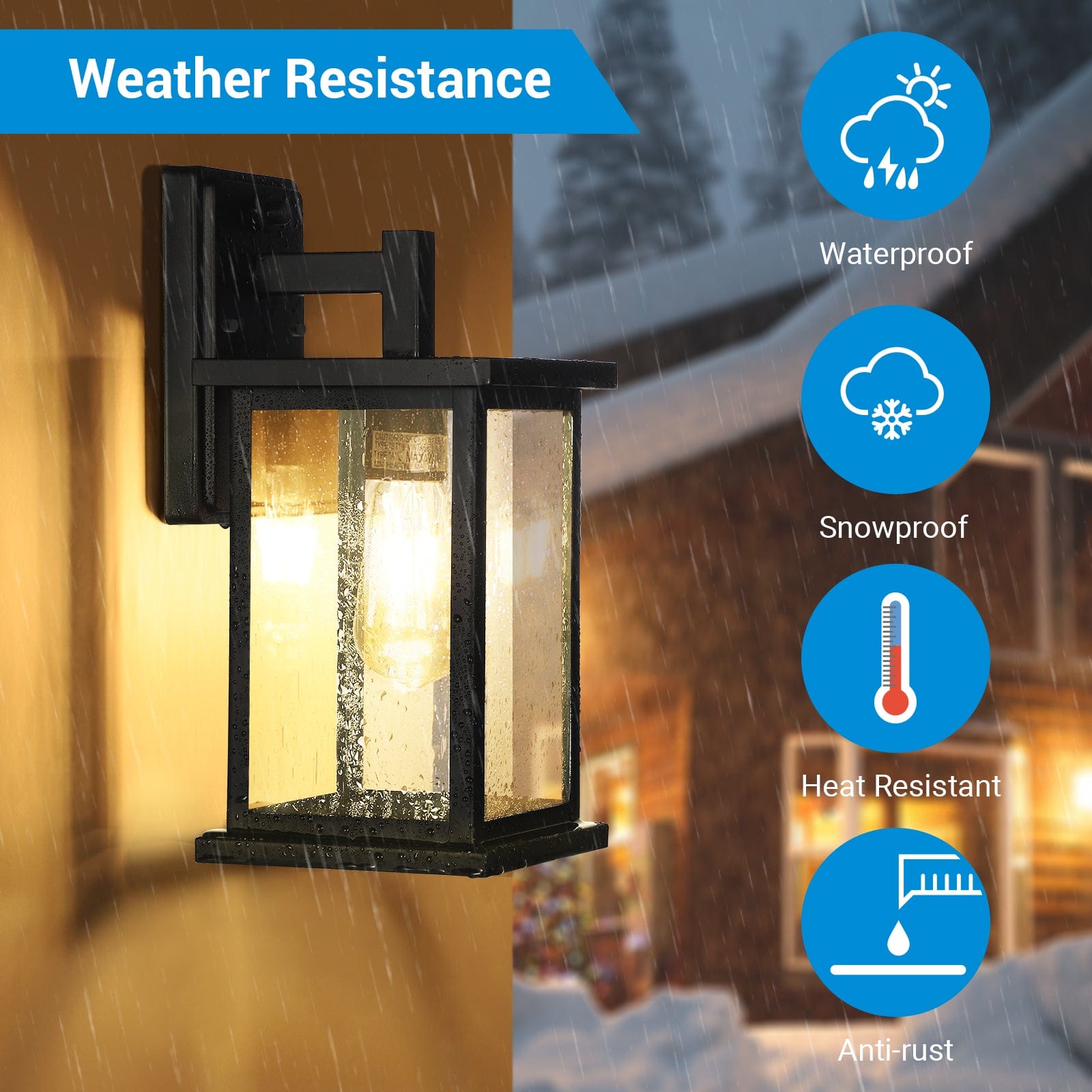 DEWENWILS Outdoor Wall Light Dusk to Dawn Porch Light Glass Shade Matte Black Weatherproof sconce E26 Base-HOWL06E