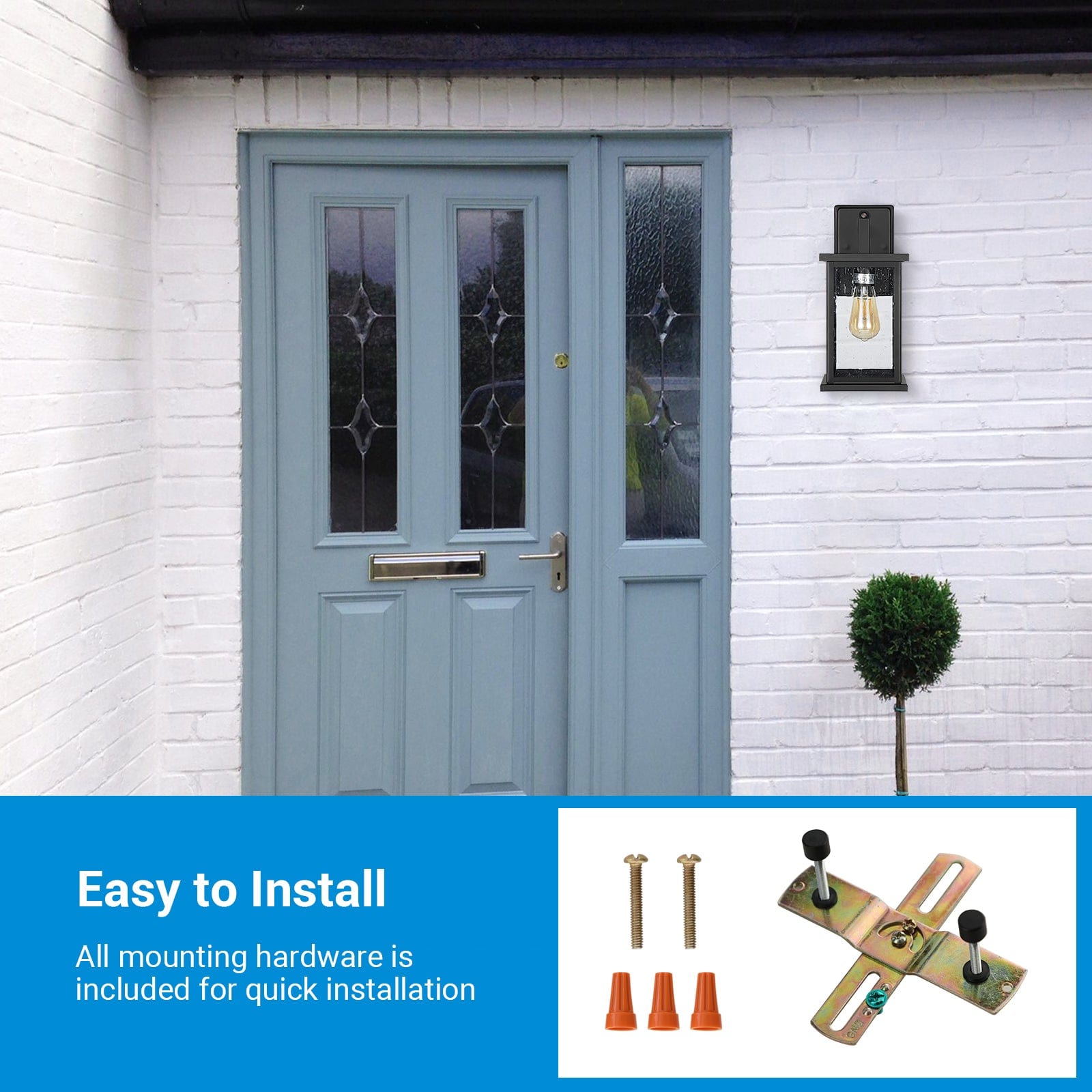 DEWENWILS Outdoor Wall Light Dusk to Dawn Porch Light Glass Shade Matte Black Weatherproof sconce E26 Base-HOWL06E