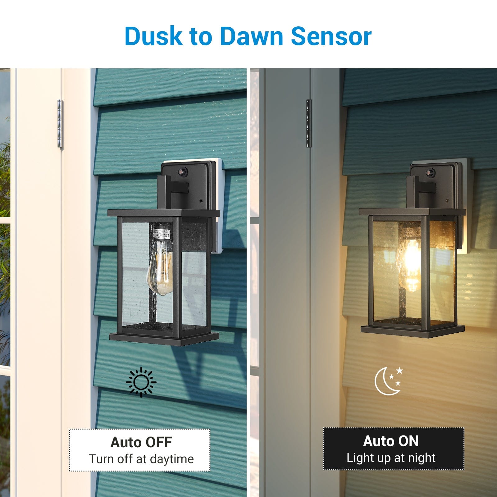 DEWENWILS Outdoor Wall Light Dusk to Dawn Porch Light Glass Shade Matte Black Weatherproof sconce E26 Base-HOWL06E