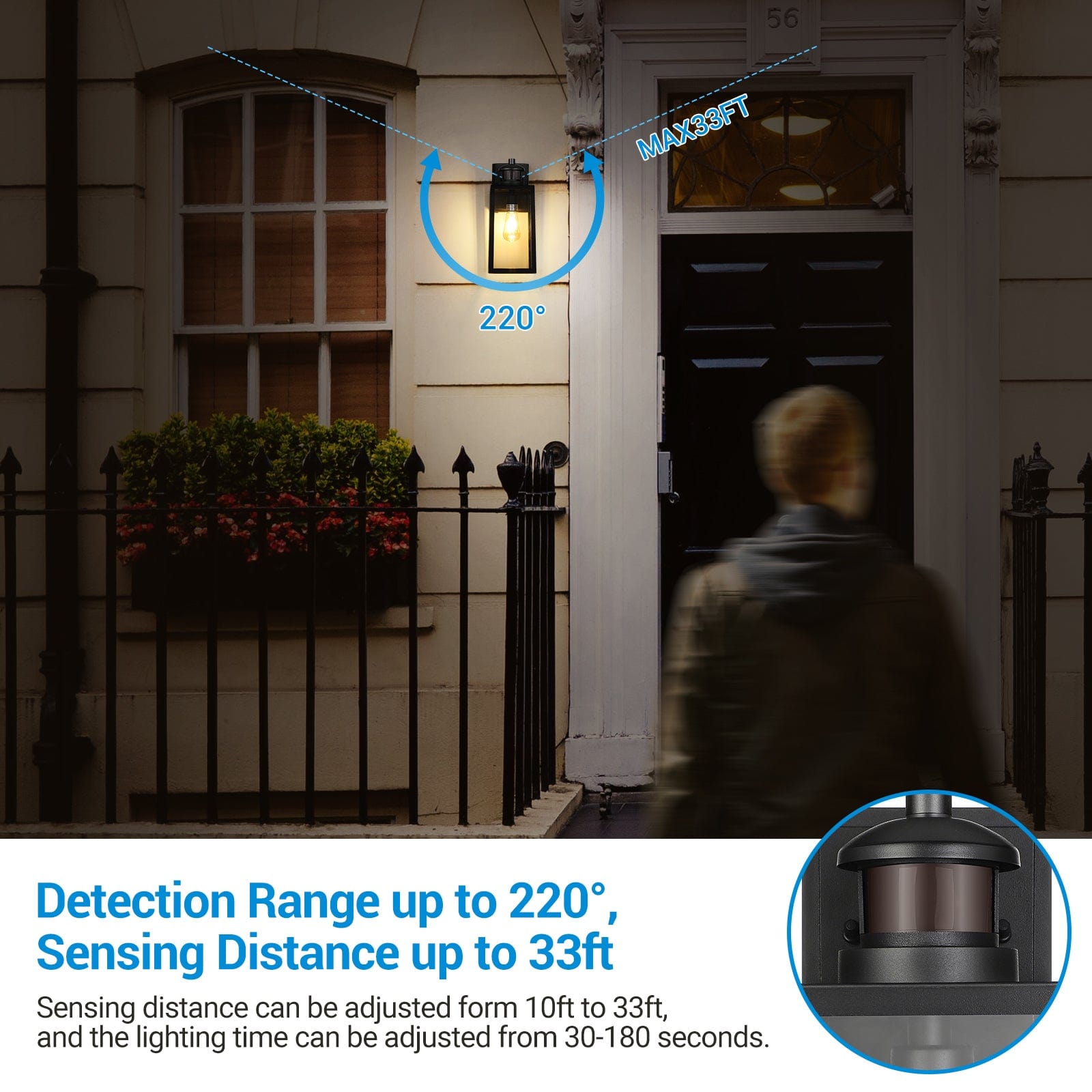 DEWENWILS Outdoor Wall Light with Motion Sensor, Dusk to Dawn Porch Light, Waterproof & Anti-Rust, Exterior Light Fixtures Wall Mount, Clear Glass, Black Wall Lantern for Garage, Entryway-HOWL07A