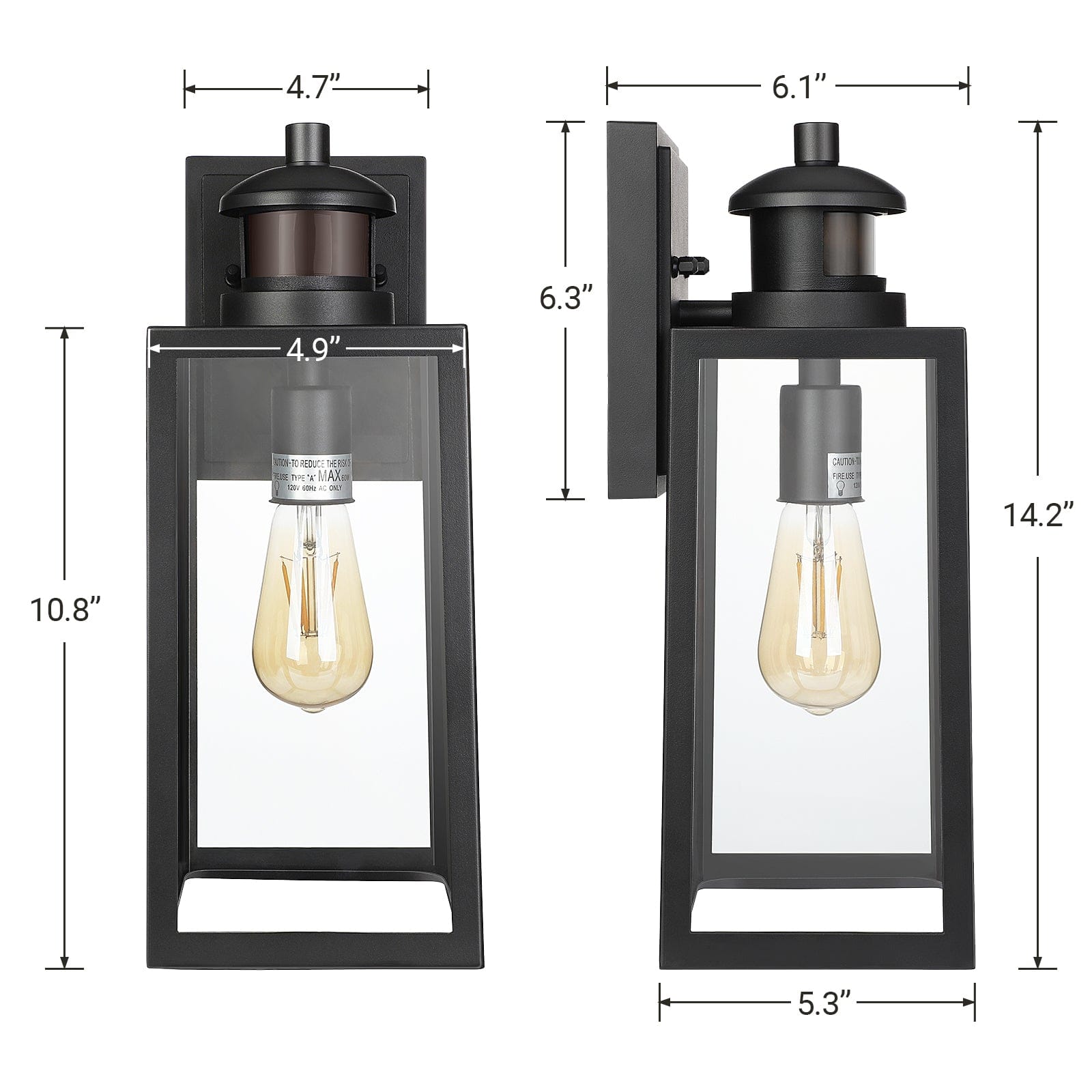 DEWENWILS Outdoor Wall Light with Motion Sensor, Dusk to Dawn Porch Light, Waterproof & Anti-Rust, Exterior Light Fixtures Wall Mount, Clear Glass, Black Wall Lantern for Garage, Entryway-HOWL07A