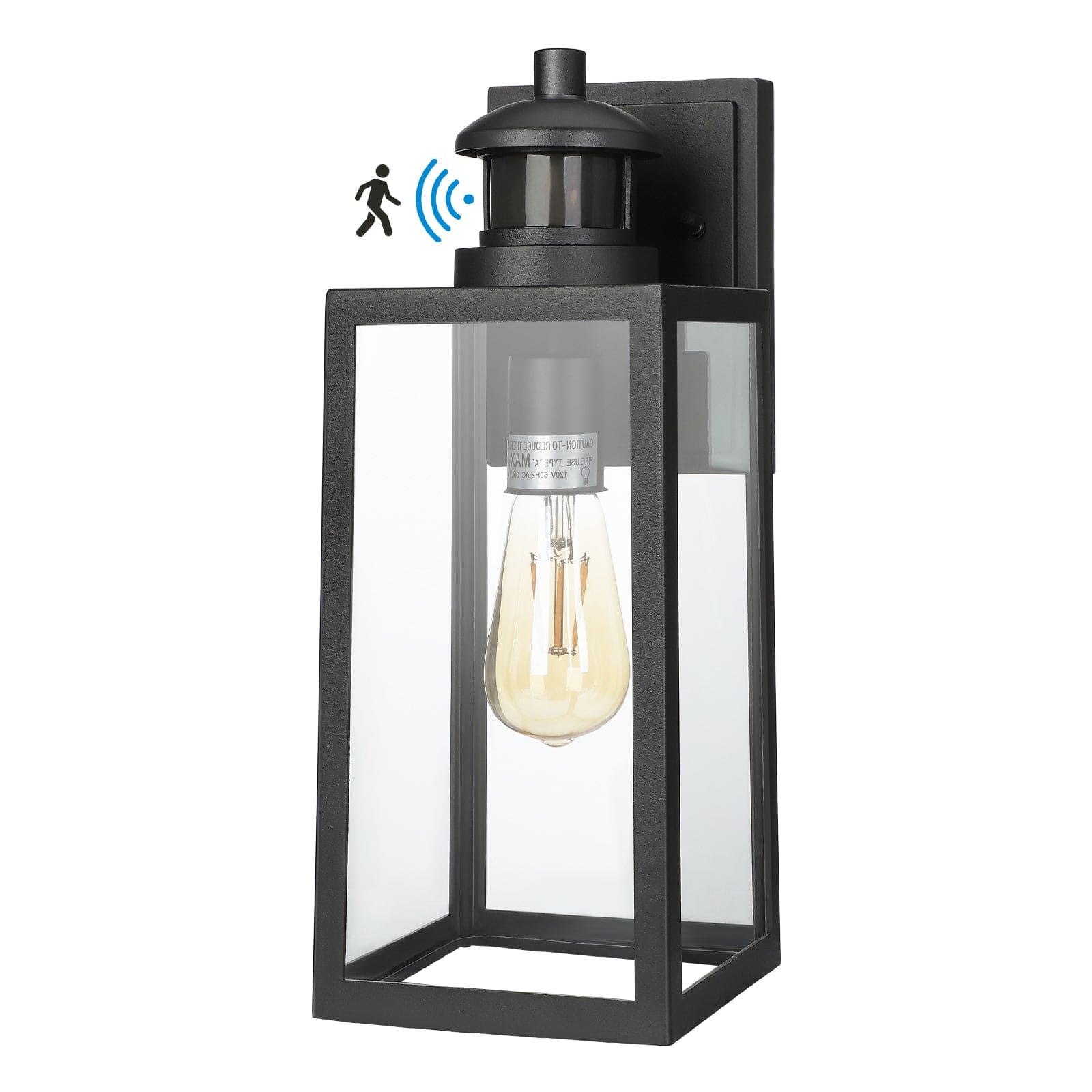 DEWENWILS Outdoor Wall Light with Motion Sensor, Dusk to Dawn Porch Light, Waterproof & Anti-Rust, Exterior Light Fixtures Wall Mount, Clear Glass, Black Wall Lantern for Garage, Entryway-HOWL07A