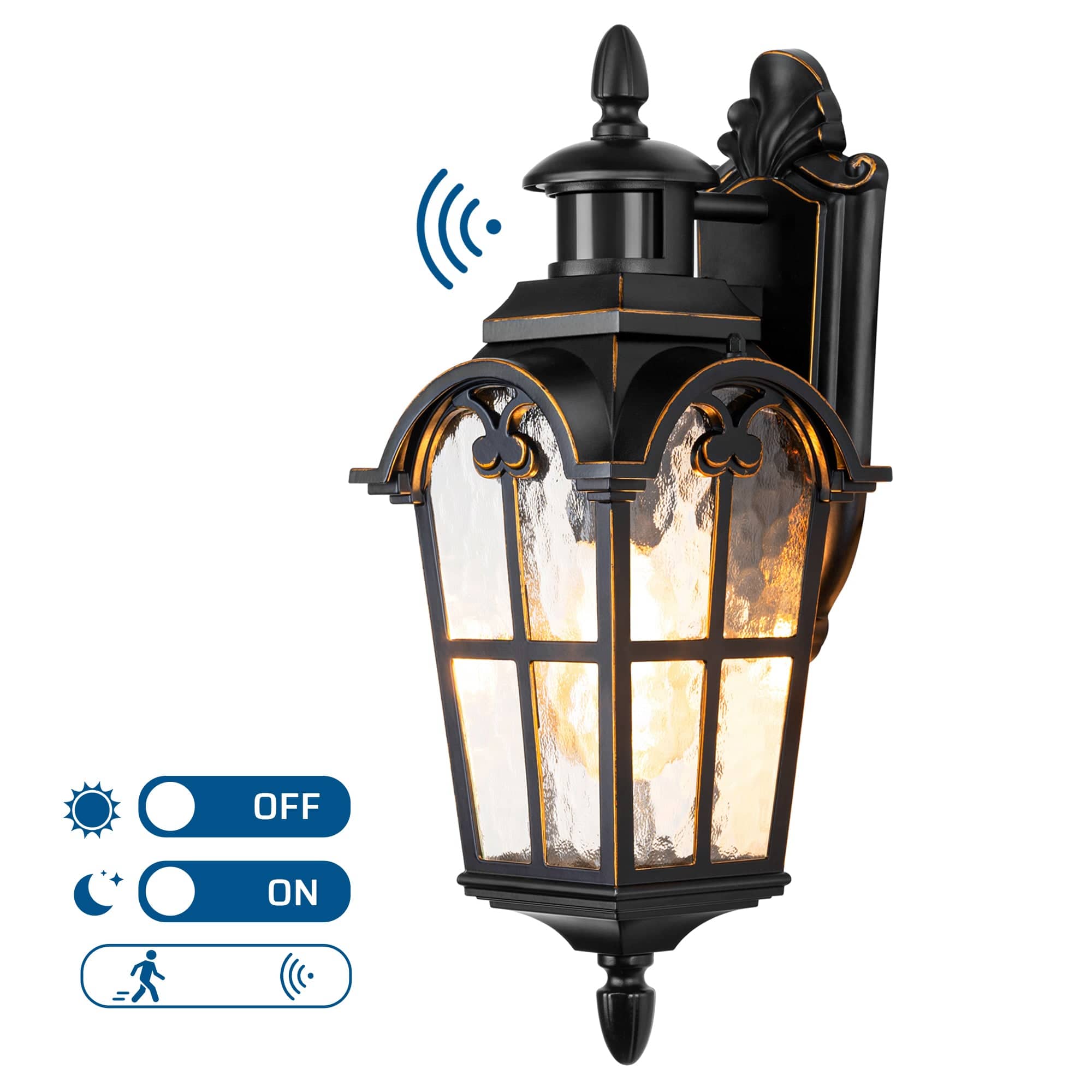 DEWENWILS Motion Sensor and Dusk to Dawn Wall Sconce, Porch Light with Water Ripple Glass, Wall Sconce Lantern for House Garage Patio-F1HOWL07B