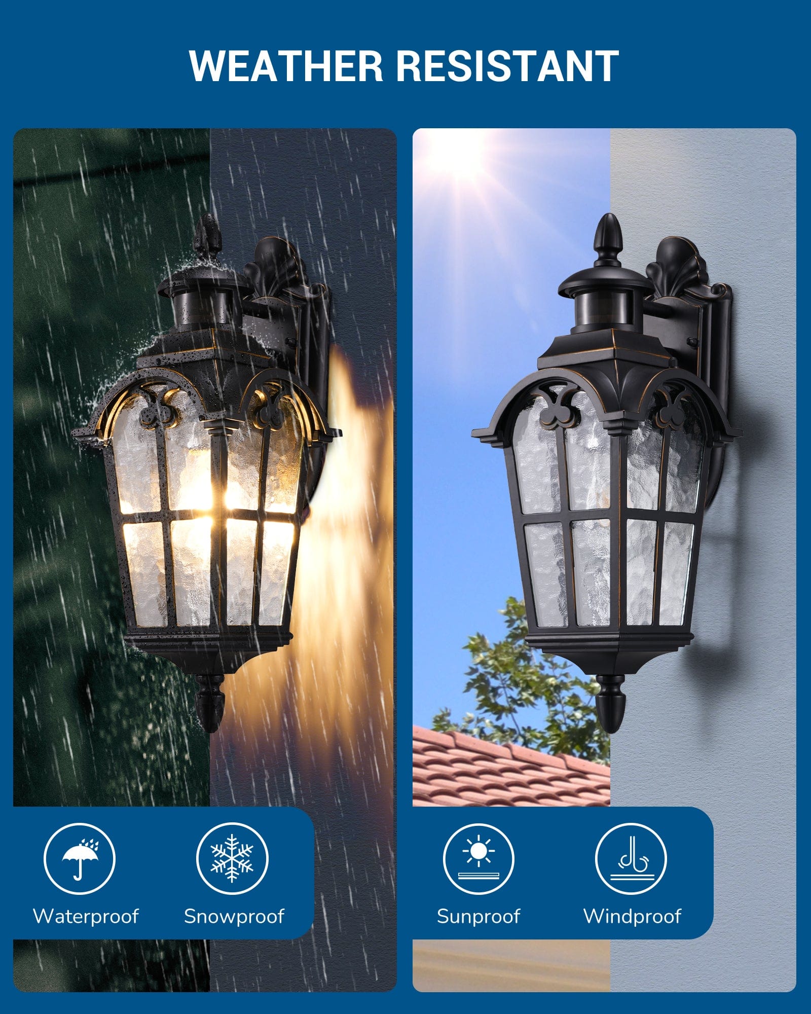 DEWENWILS Motion Sensor and Dusk to Dawn Wall Sconce, Porch Light with Water Ripple Glass, Wall Sconce Lantern for House Garage Patio-F1HOWL07B