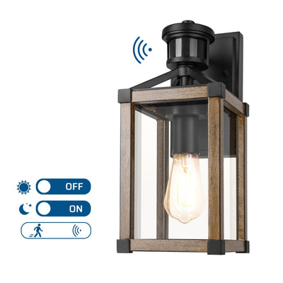 DEWENWILS Motion Sensor Outdoor Wall Light, Dusk to Dawn Exterior Lantern Fixture, Farmhouse Wall Mount Waterproof Porch Light with Clear Glass, Outside Wall Sconce for House Garage Patio-F1HOWL07C