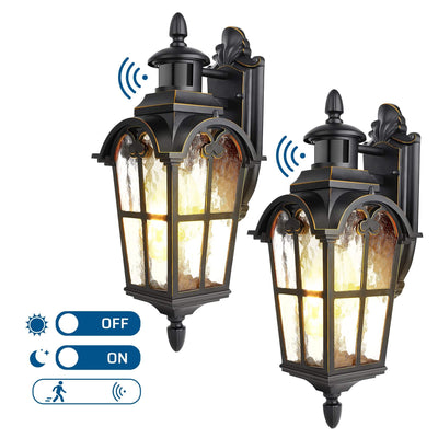 DEWENWILS Motion Sensor Outdoor Wall Lights, 2-Pack Dusk to Dawn Exterior Lantern Fixture, Roman Vintage Wall Mount Waterproof Porch Light, Water Ripple Glass, for Front Door Garage Patio-F1HOWL07D