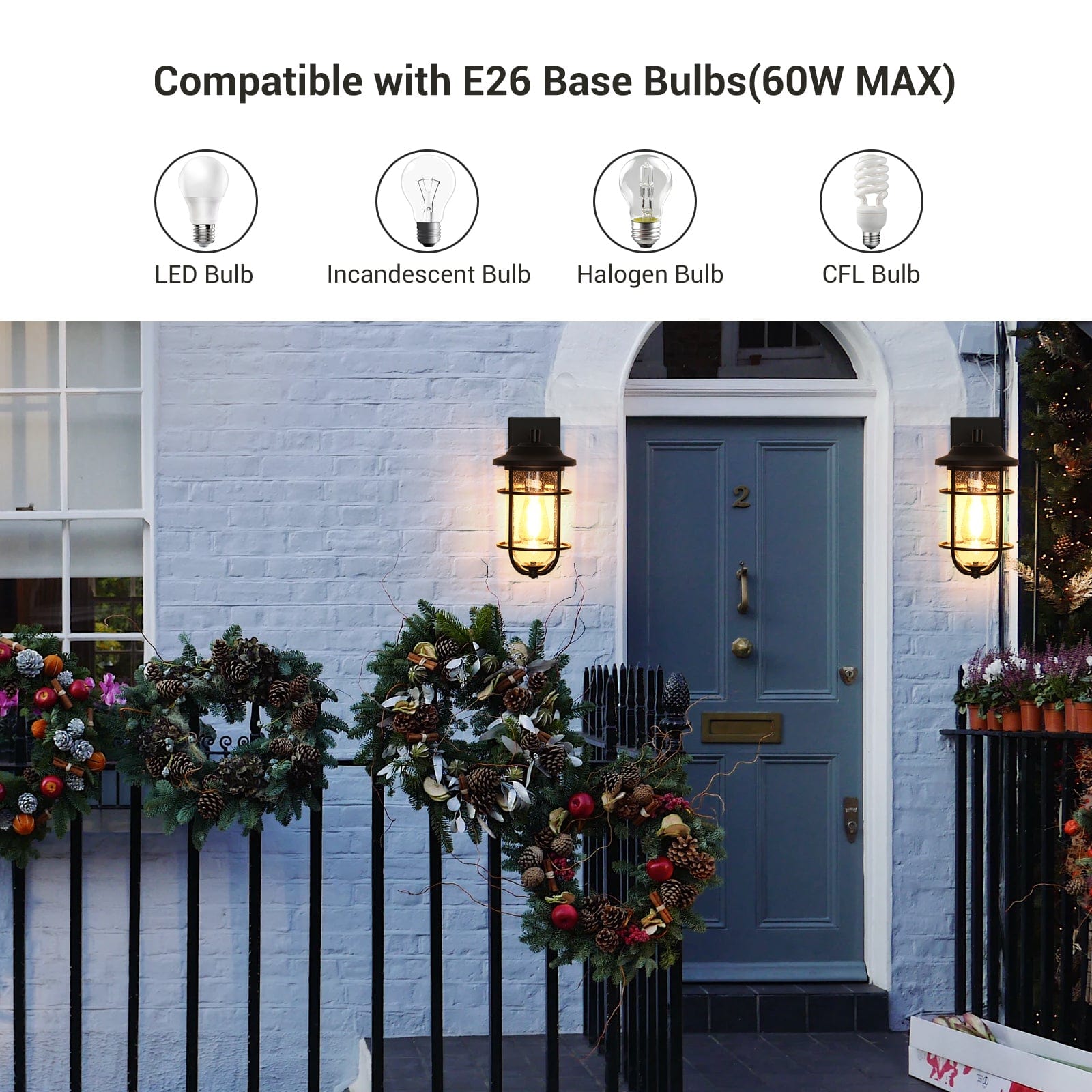 DEWENWILS Outdoor Wall Light, Seeded Glass Shade, Matte Black Finish, E26 Socket, Weather Resistant Wall Sconce, Exterior Porch Light Fixture for Garage, Backyard-HOWL05A