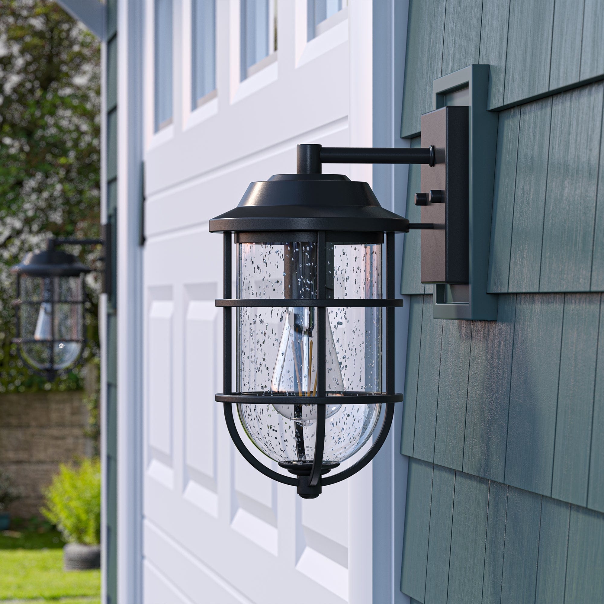 DEWENWILS Outdoor Wall Light, Seeded Glass Shade, Matte Black Finish, E26 Socket, Weather Resistant Wall Sconce, Exterior Porch Light Fixture for Garage, Backyard-HOWL05A