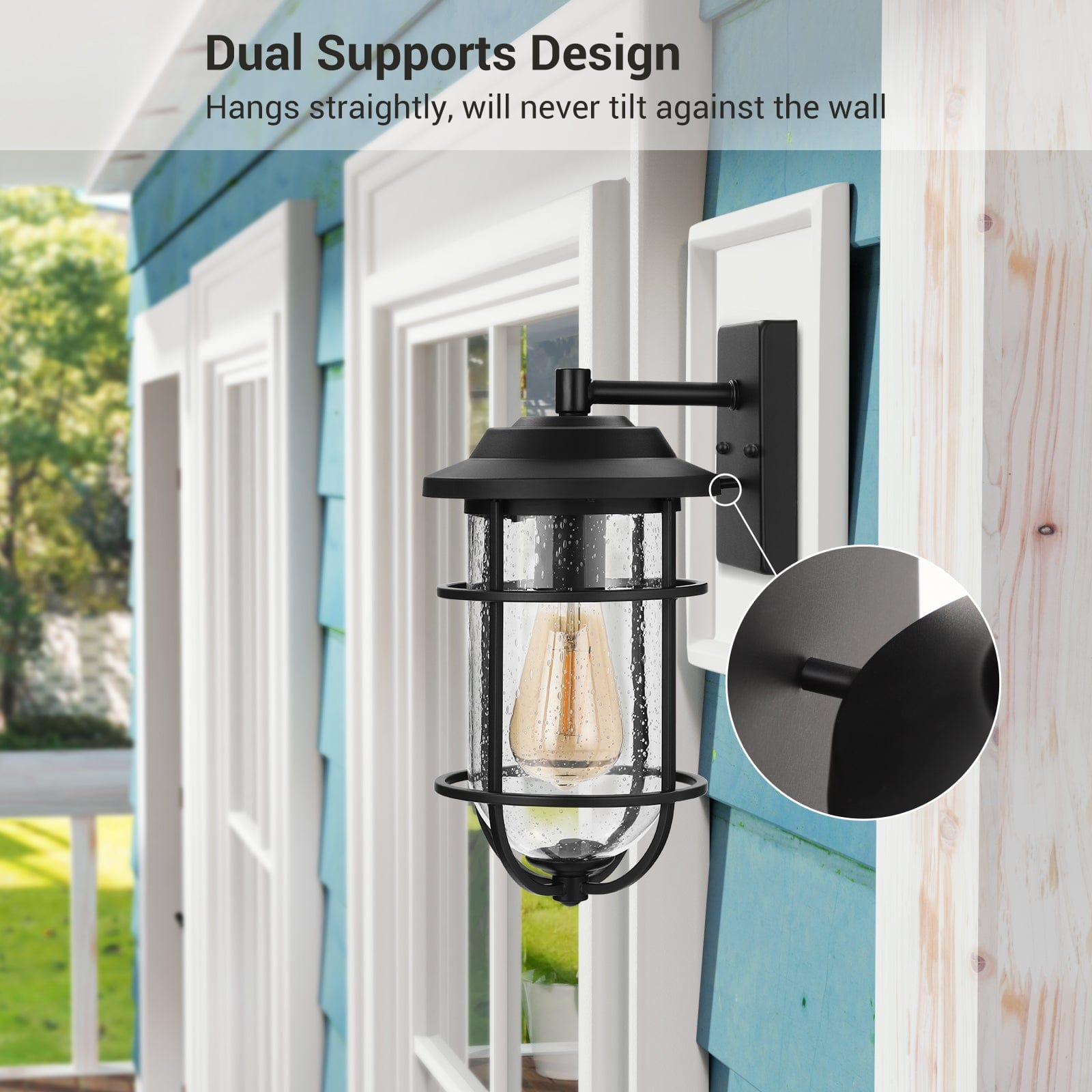 DEWENWILS Outdoor Wall Light, Seeded Glass Shade, Matte Black Finish, E26 Socket, Weather Resistant Wall Sconce, Exterior Porch Light Fixture for Garage, Backyard-HOWL05A