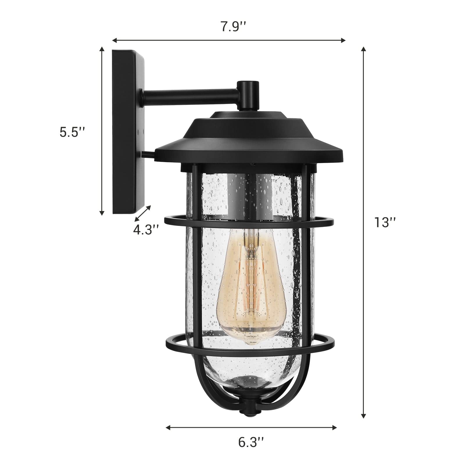 DEWENWILS Outdoor Wall Light, Seeded Glass Shade, Matte Black Finish, E26 Socket, Weather Resistant Wall Sconce, Exterior Porch Light Fixture for Garage, Backyard-HOWL05A