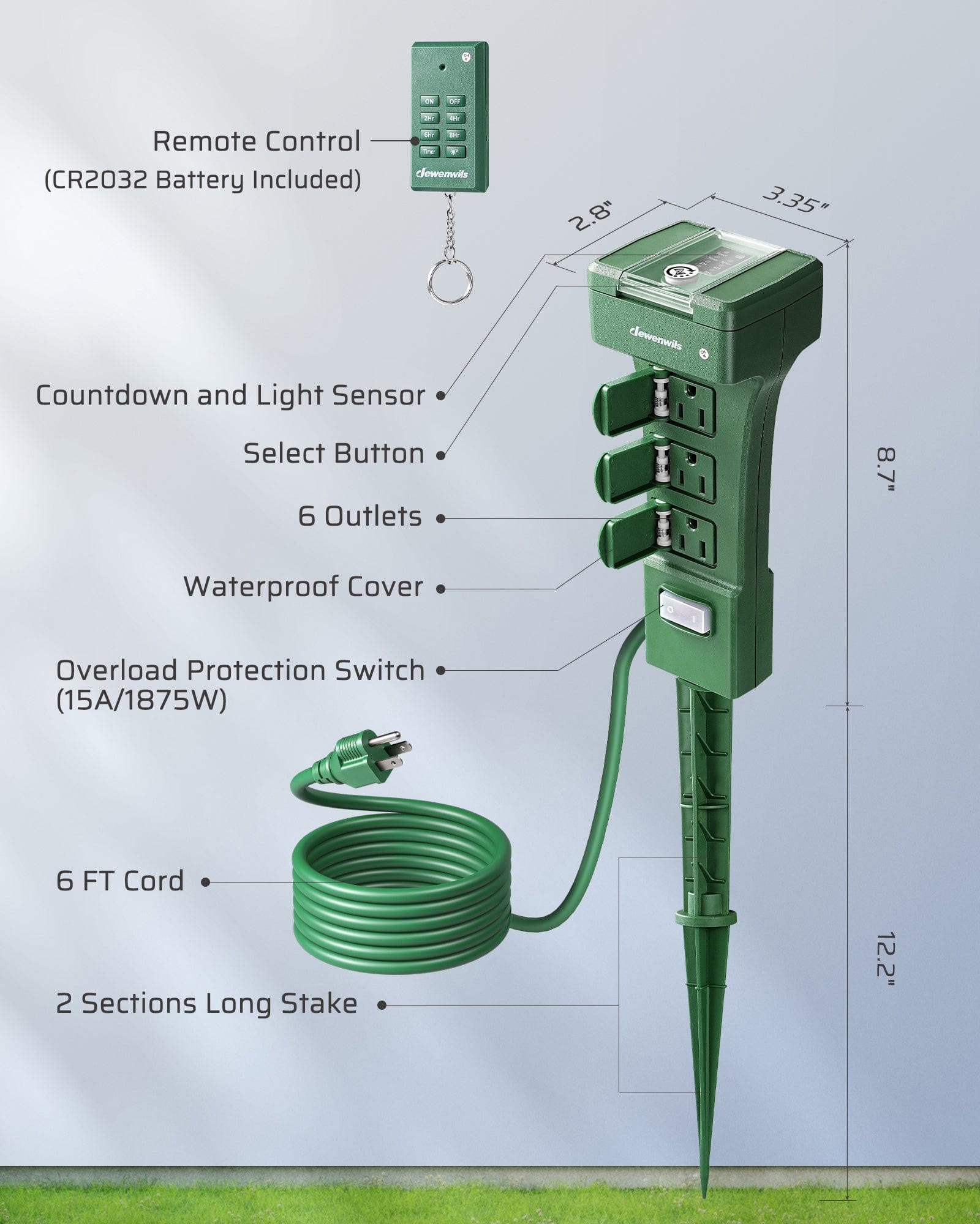 Outdoor Power Stake with Timer dimensions
