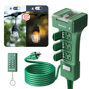 DEWENWILS Outdoor Photocell Dusk to Dawn Power Stake Timer Waterproof, 100FT Remote Control Outlet Timer, 6 Grounded Outlets 6FT Cord, for Outdoor Lights, Sprinklers, Garden, 1875W/15A-SHOYS16A1