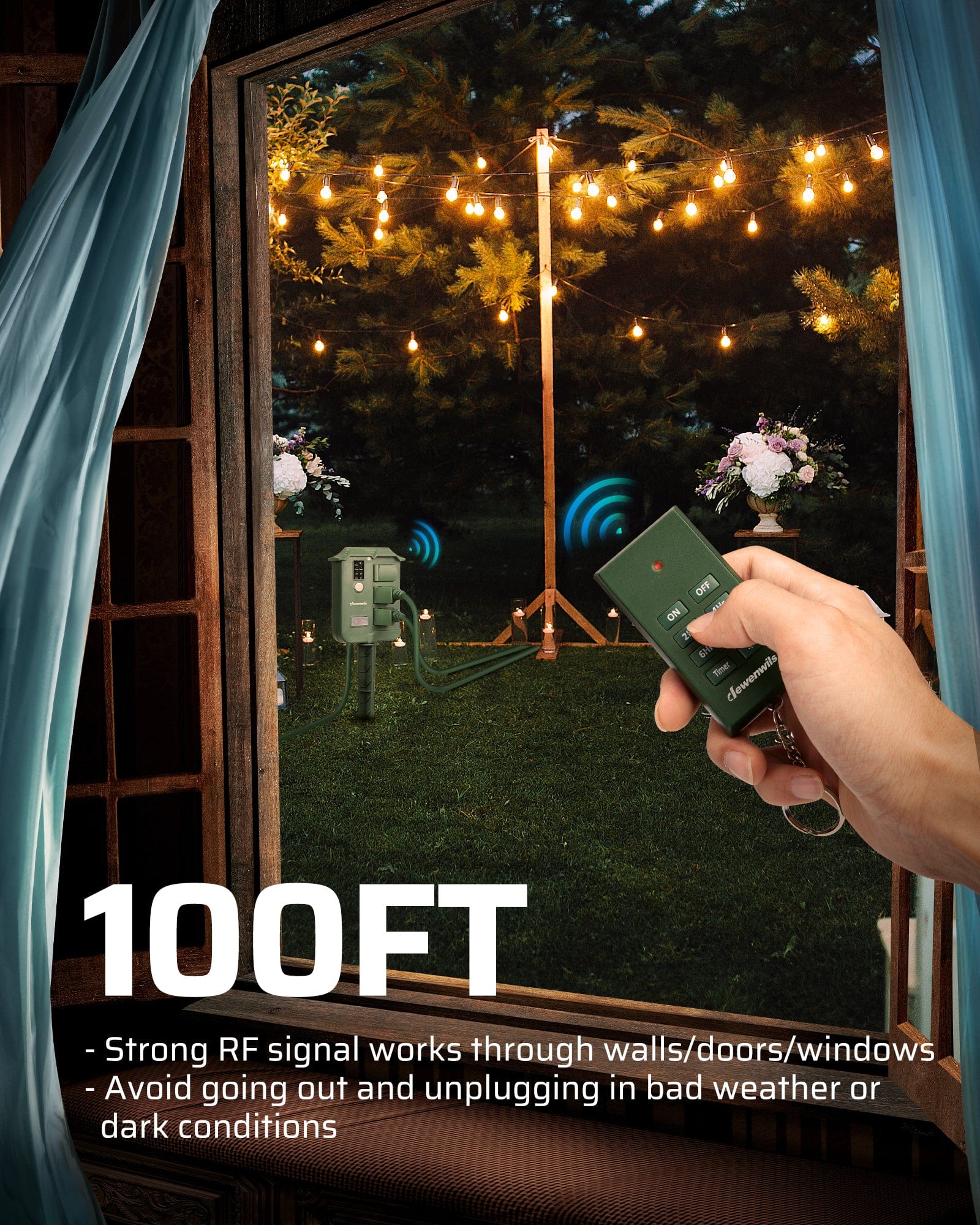 DEWENWILS Outdoor Power Stake Timer Waterproof, 100FT Wireless Remote Control, 6 Grounded Outlets, 6FT Extension Cord, Photocell Dusk to Dawn for Outdoor Lights, Sprinklers, Garden-SHOYS16D1