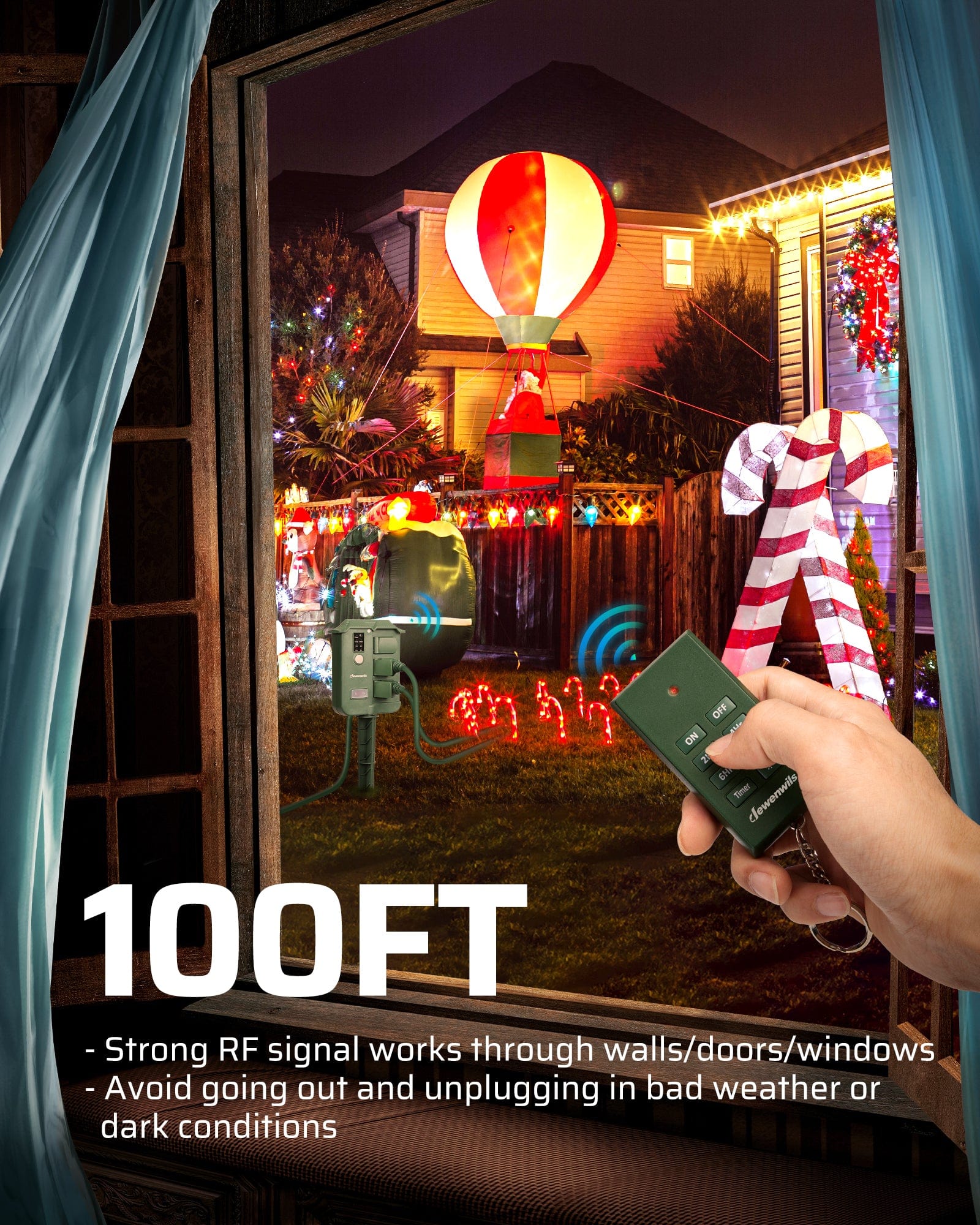 DEWENWILS Outdoor Power Stake Timer Waterproof, 100FT Wireless Remote Control, 6 Grounded Outlets, 6FT Extension Cord, Photocell Dusk to Dawn for Outdoor Lights, Sprinklers, Garden-SHOYS16D1