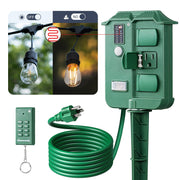 DEWENWILS Outdoor Power Stake Timer Waterproof, 100FT Wireless Remote Control, 6 Grounded Outlets, 6FT Extension Cord, Photocell Dusk to Dawn for Outdoor Lights, Sprinklers, Garden-SHOYS16D1