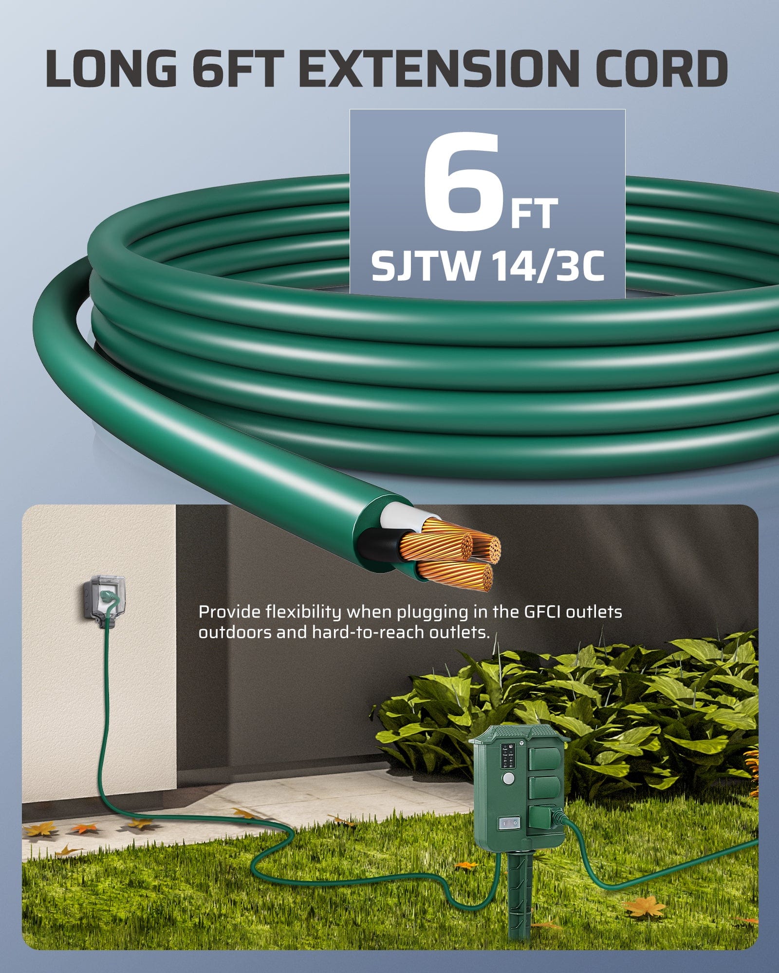 DEWENWILS Outdoor Power Stake Timer Waterproof, 100FT Wireless Remote Control, 6 Grounded Outlets, 6FT Extension Cord, Photocell Dusk to Dawn for Outdoor Lights, Sprinklers, Garden-SHOYS16D1