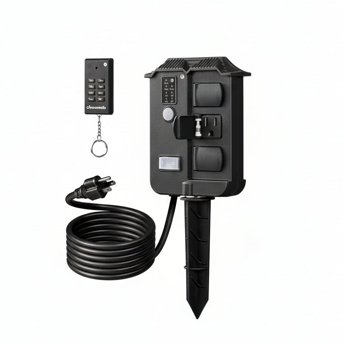 DEWENWILS 100ft Remote Control Power Stake Timer, 6 Grounded Outlets, 6FT Extension Cord, Photocell Dusk to Dawn-HOYS16G