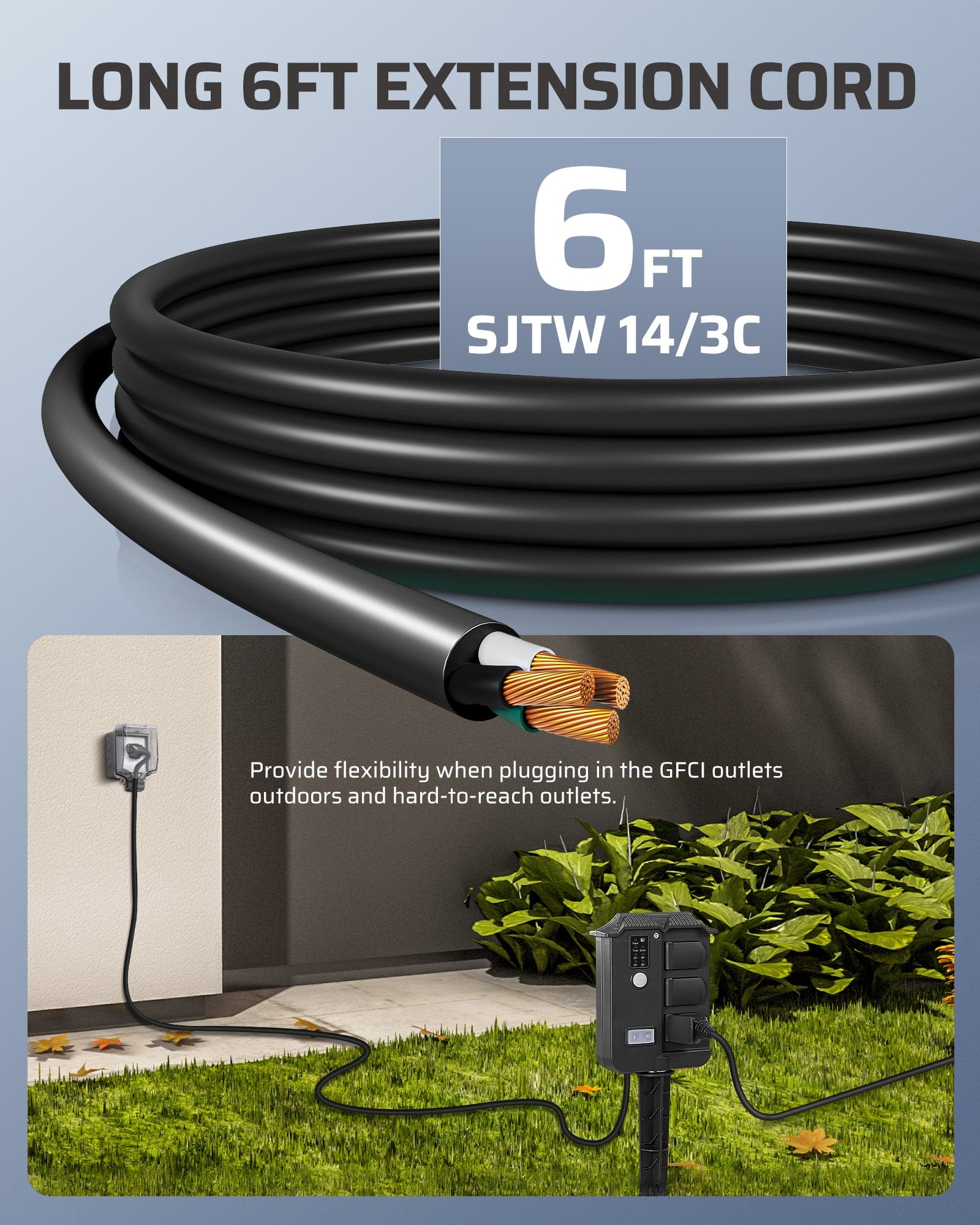 DEWENWILS 100ft Remote Control Power Stake Timer, 6 Grounded Outlets, 6FT Extension Cord, Photocell Dusk to Dawn-HOYS16G