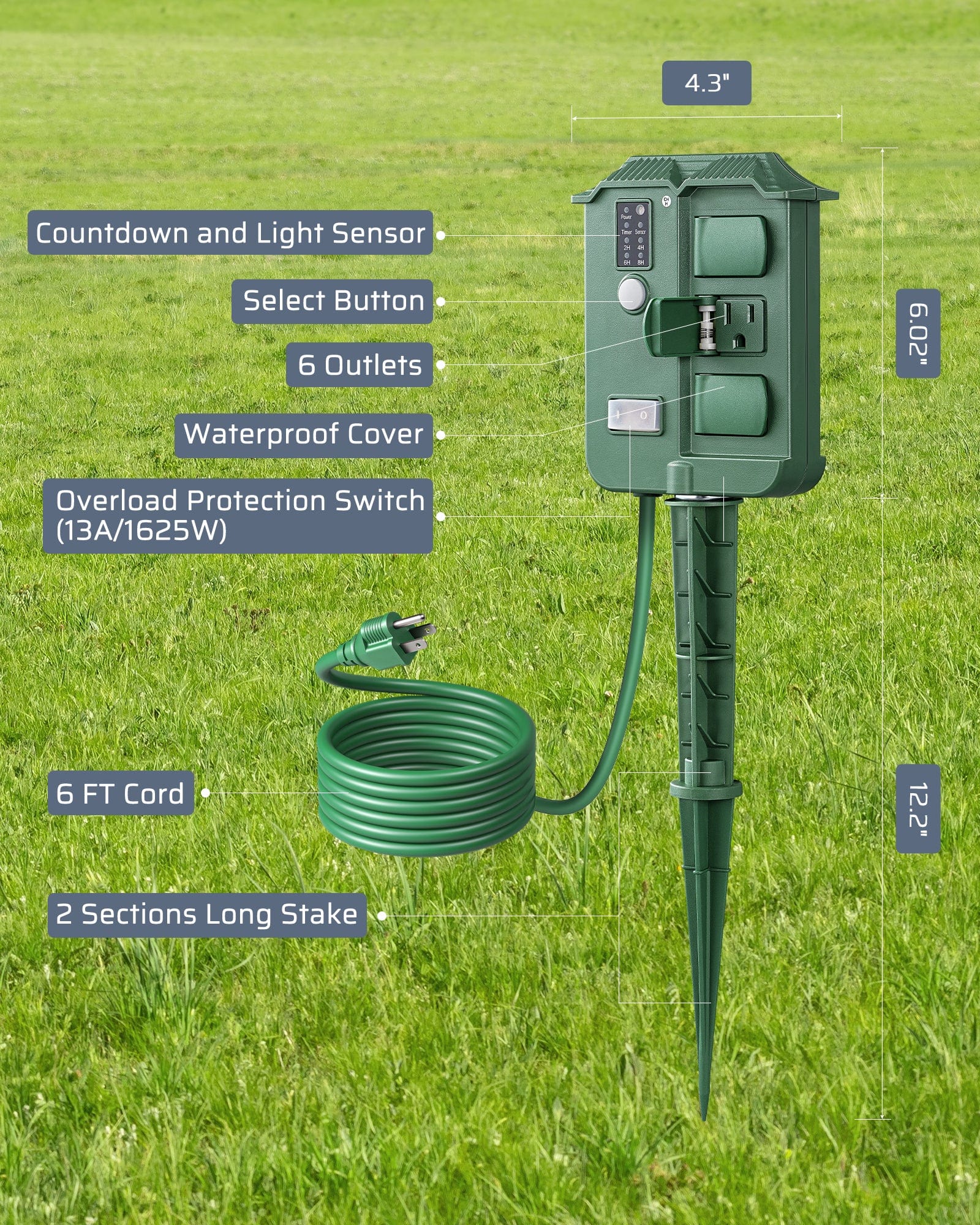 outdoor power stake timer dimensions