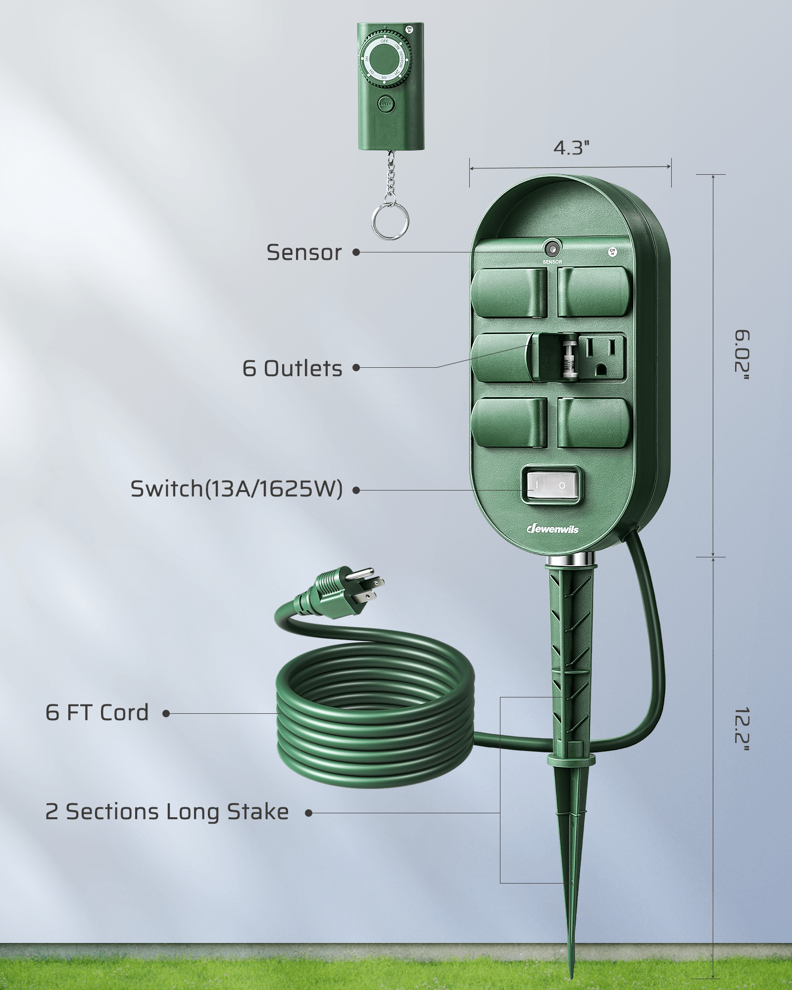 Outdoor Power Stake with Timer dimensions