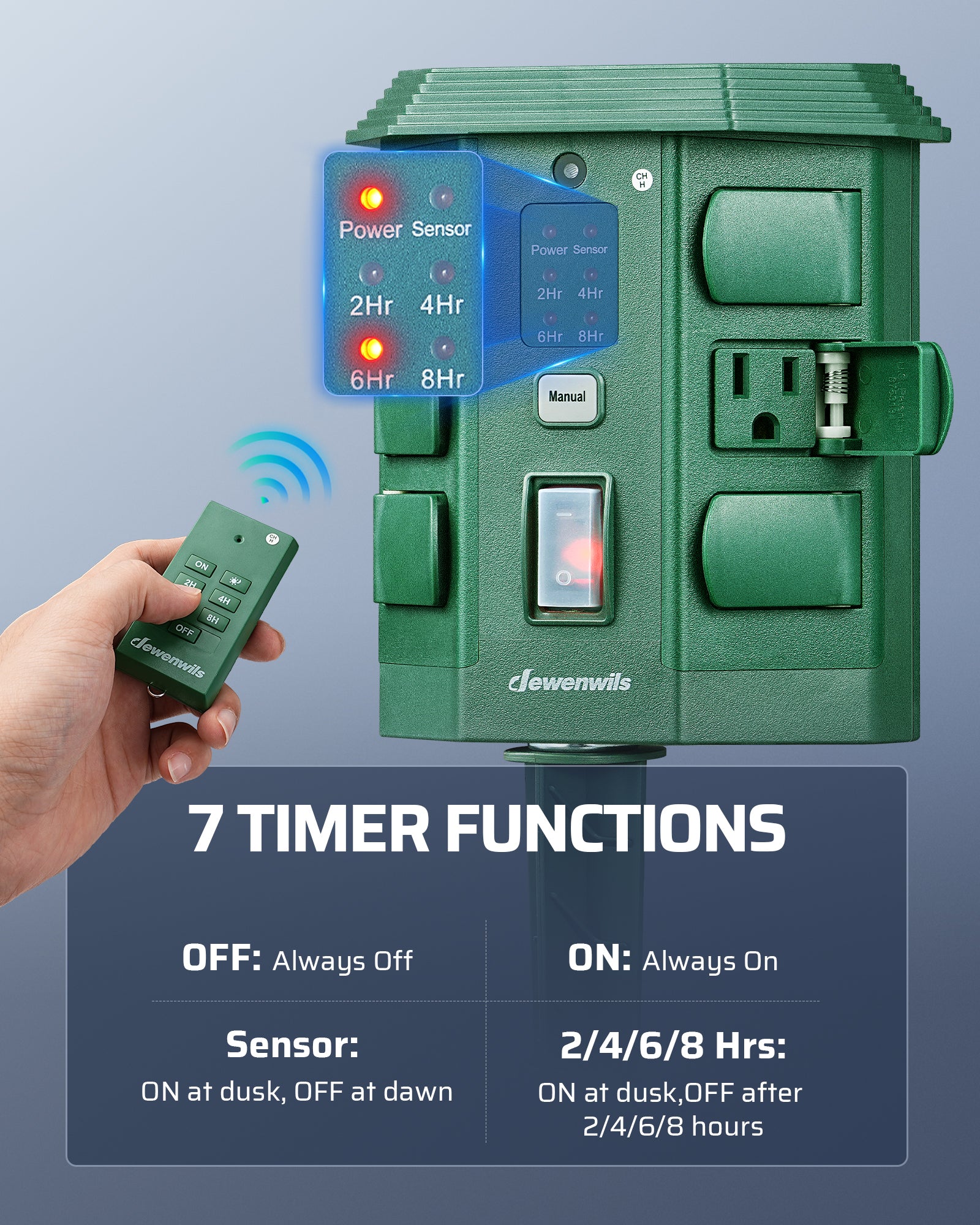 tdoor Power Stake with Timer: 7 Timer Functions