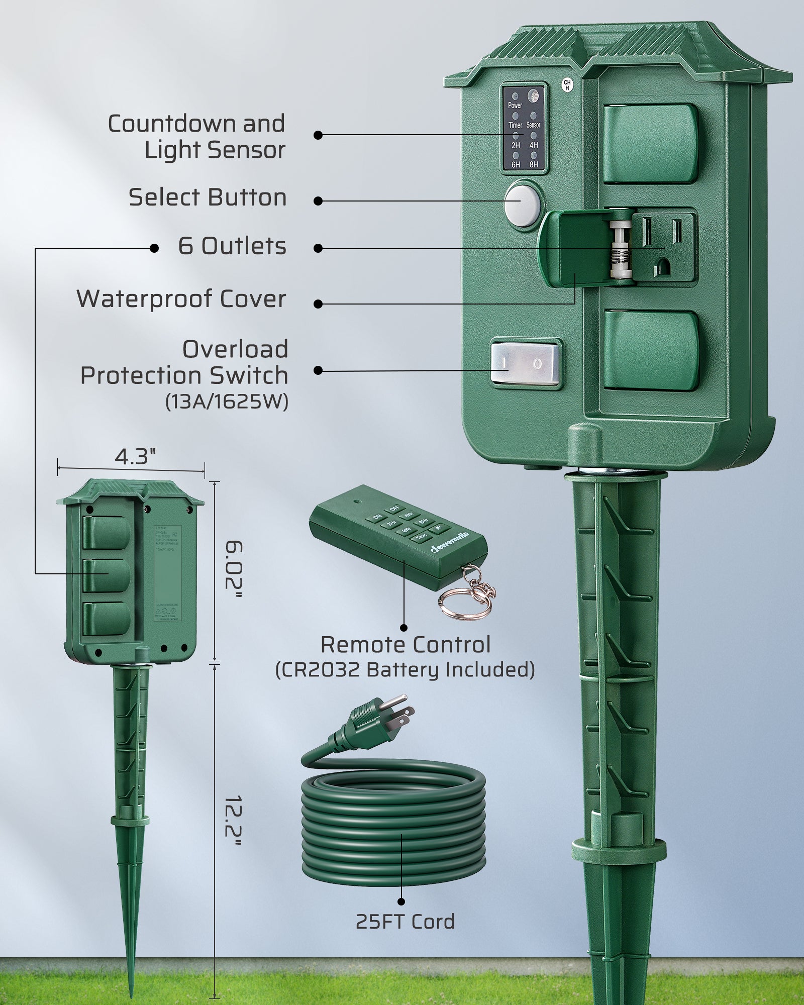 Outdoor Power Stake with Timer Dimensions